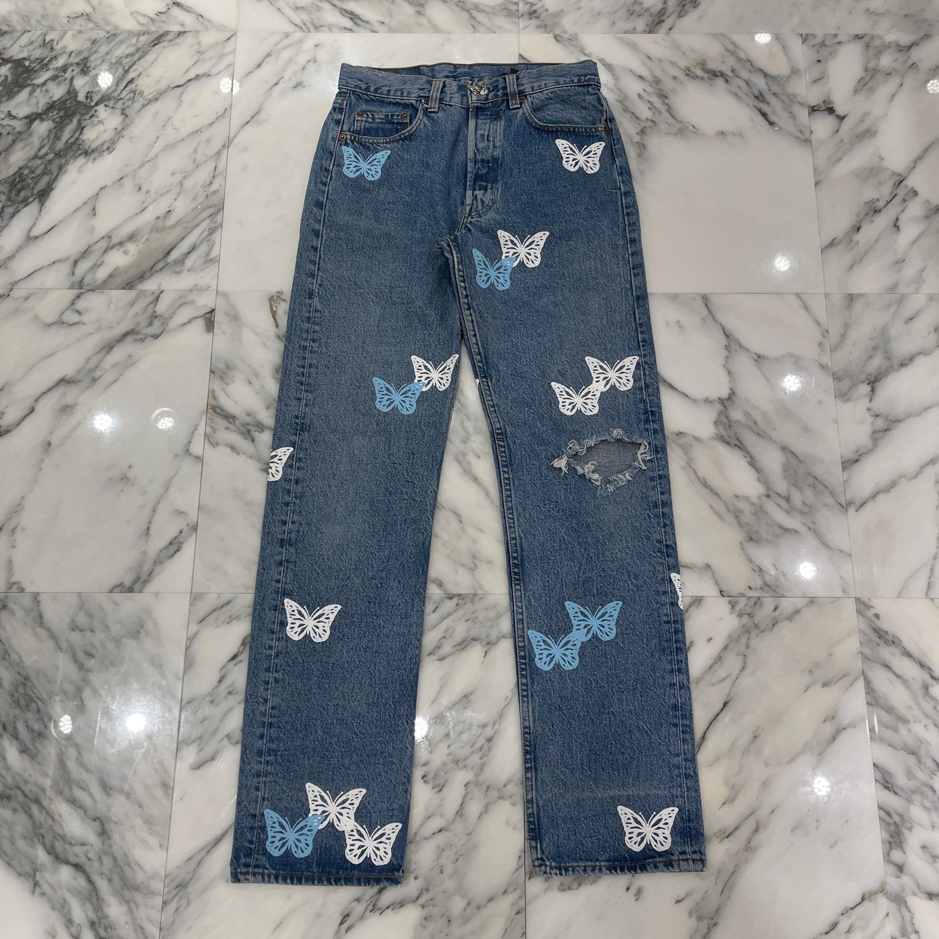 ABOUT DREAMS Butterfly Jeans Size W31 L36 アバウトドリームズ バタフライジーンズ インディゴ×ホワイト×ブルー サイズW31×L36