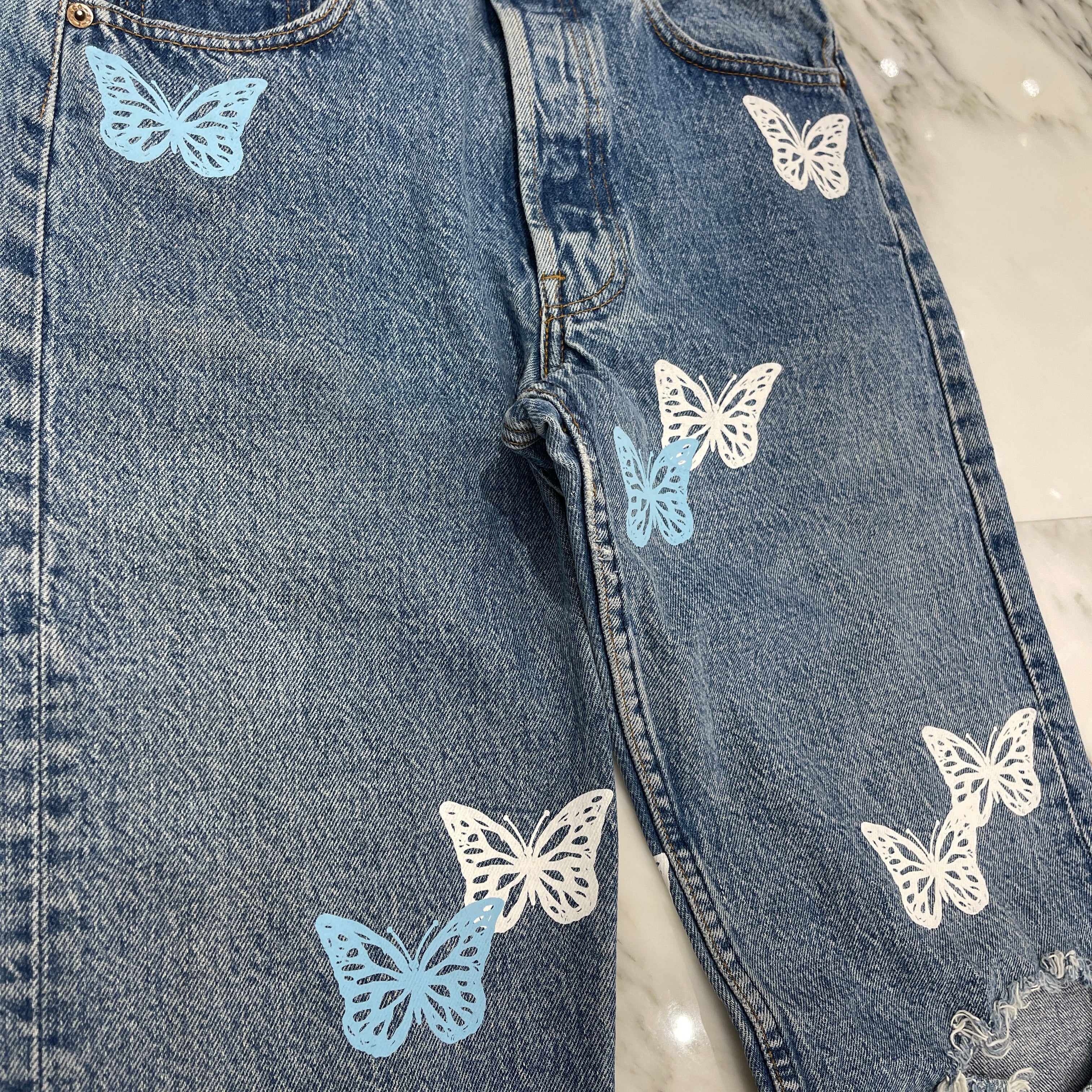 ABOUT DREAMS Butterfly Jeans Size W31 L36 アバウトドリームズ バタフライジーンズ インディゴ×ホワイト×ブルー サイズW31×L36