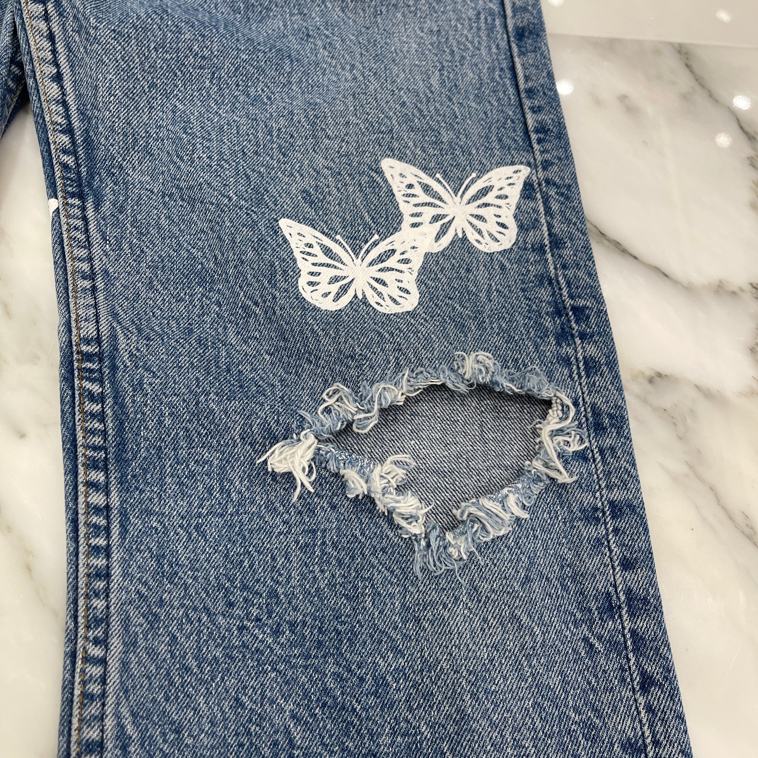 ABOUT DREAMS Butterfly Jeans Size W31 L36 アバウトドリームズ バタフライジーンズ インディゴ×ホワイト×ブルー サイズW31×L36