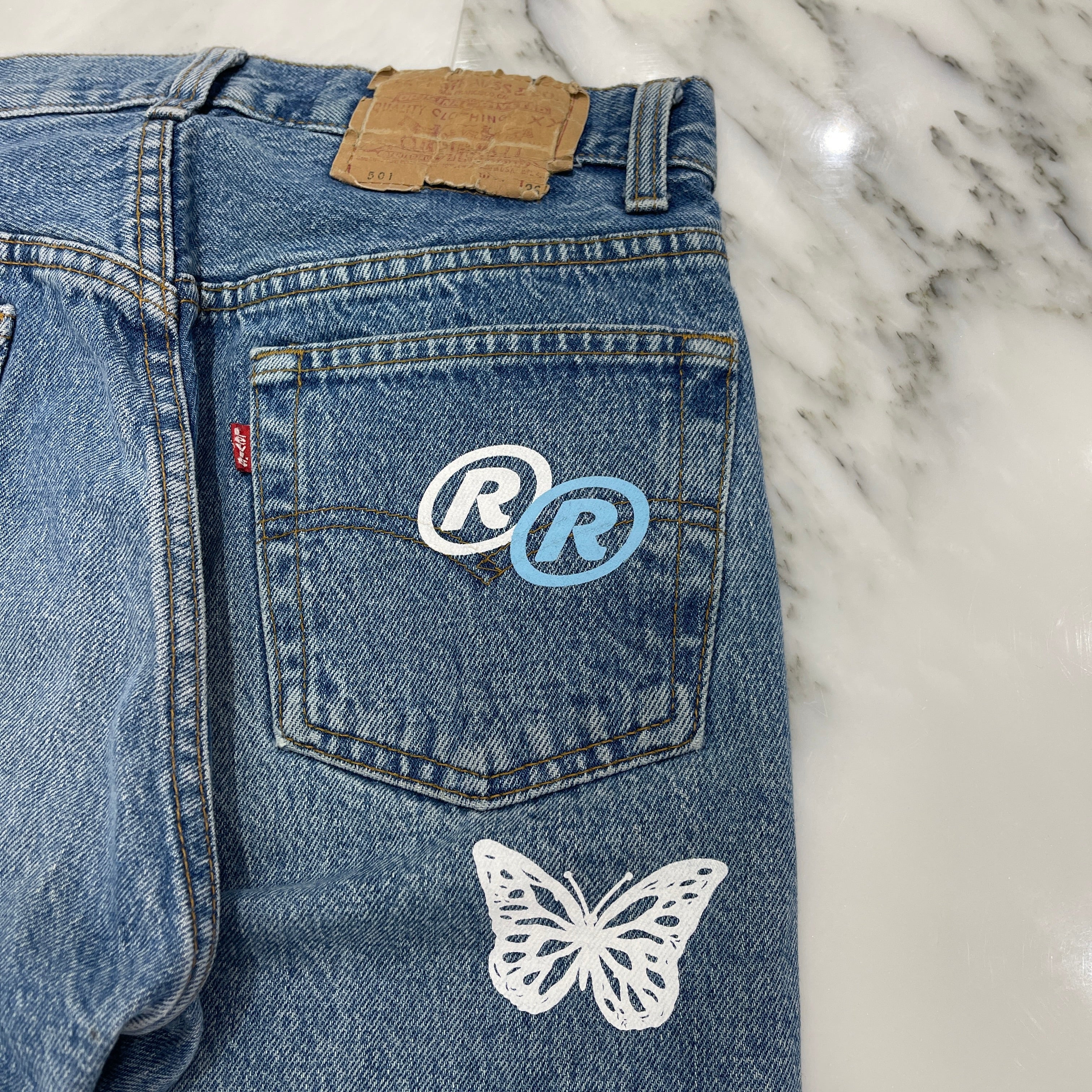 ABOUT DREAMS Butterfly Jeans Size W31 L36 アバウトドリームズ バタフライジーンズ インディゴ×ホワイト×ブルー サイズW31×L36