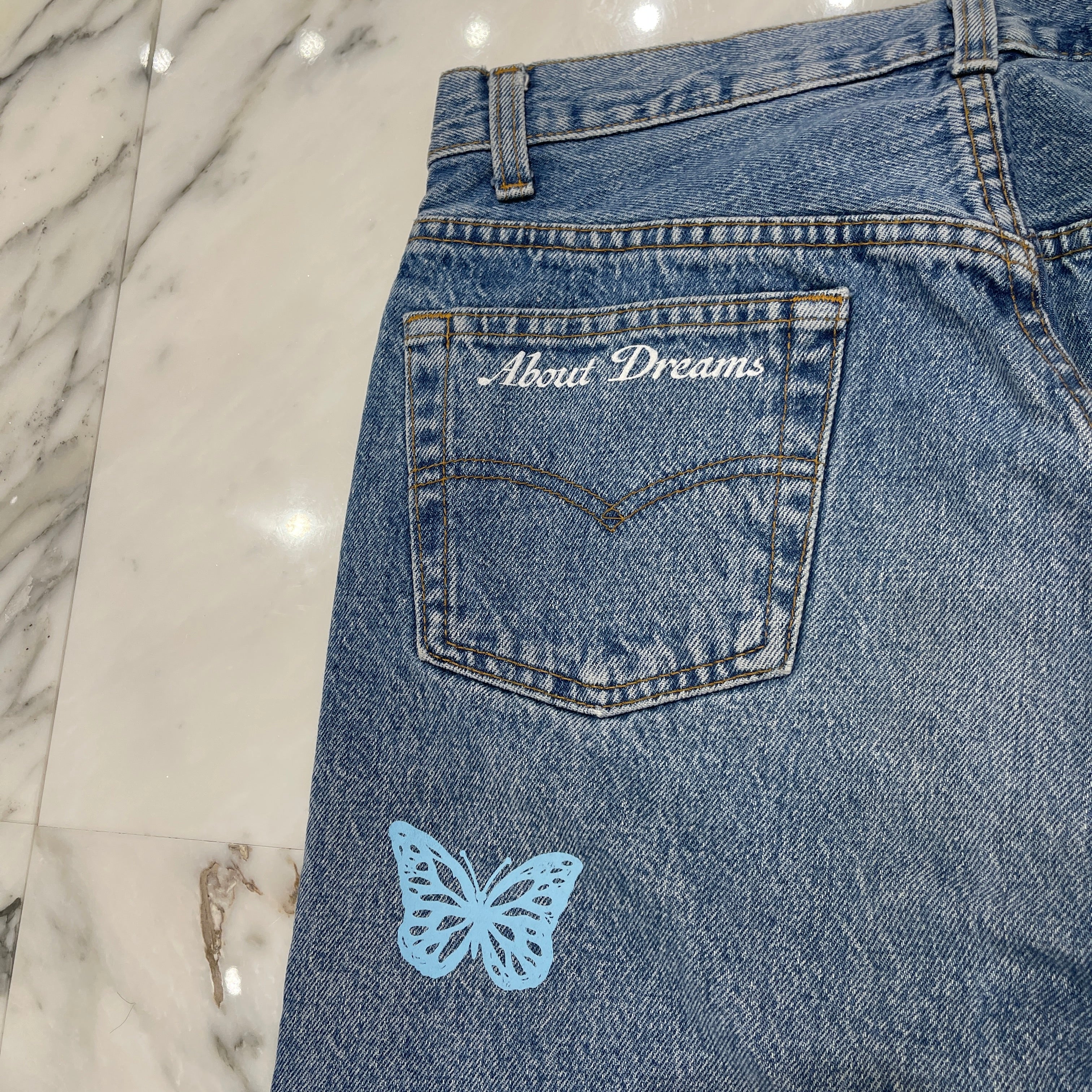 ABOUT DREAMS Butterfly Jeans Size W31 L36 アバウトドリームズ バタフライジーンズ インディゴ×ホワイト×ブルー サイズW31×L36