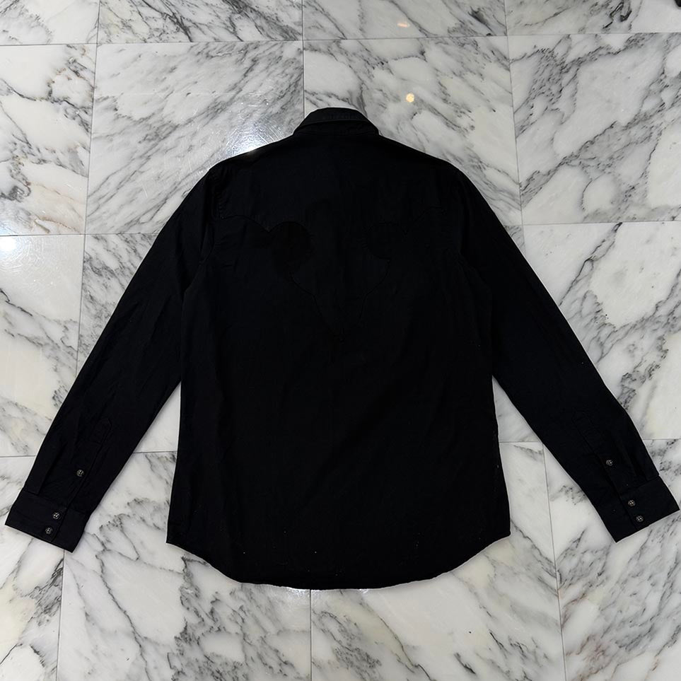 CHROME HEARTS OLD Large Cross Leather Patch Cross Ball Button Cotton Shirt Size L クロムハーツ オールド ラージクロスレザーパッチ クロスボールボタン コットンシャツ サイズL