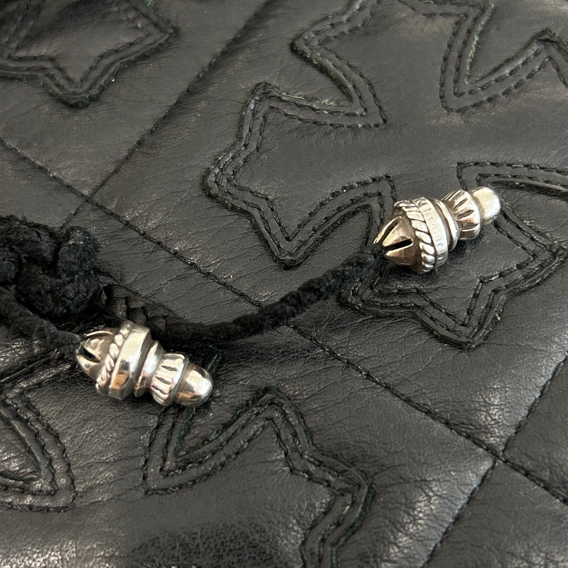 CHROME HEARTS Leather String Large Cross Pendant Top クロムハーツ レザー紐 ラージクロス ペンダントトップ