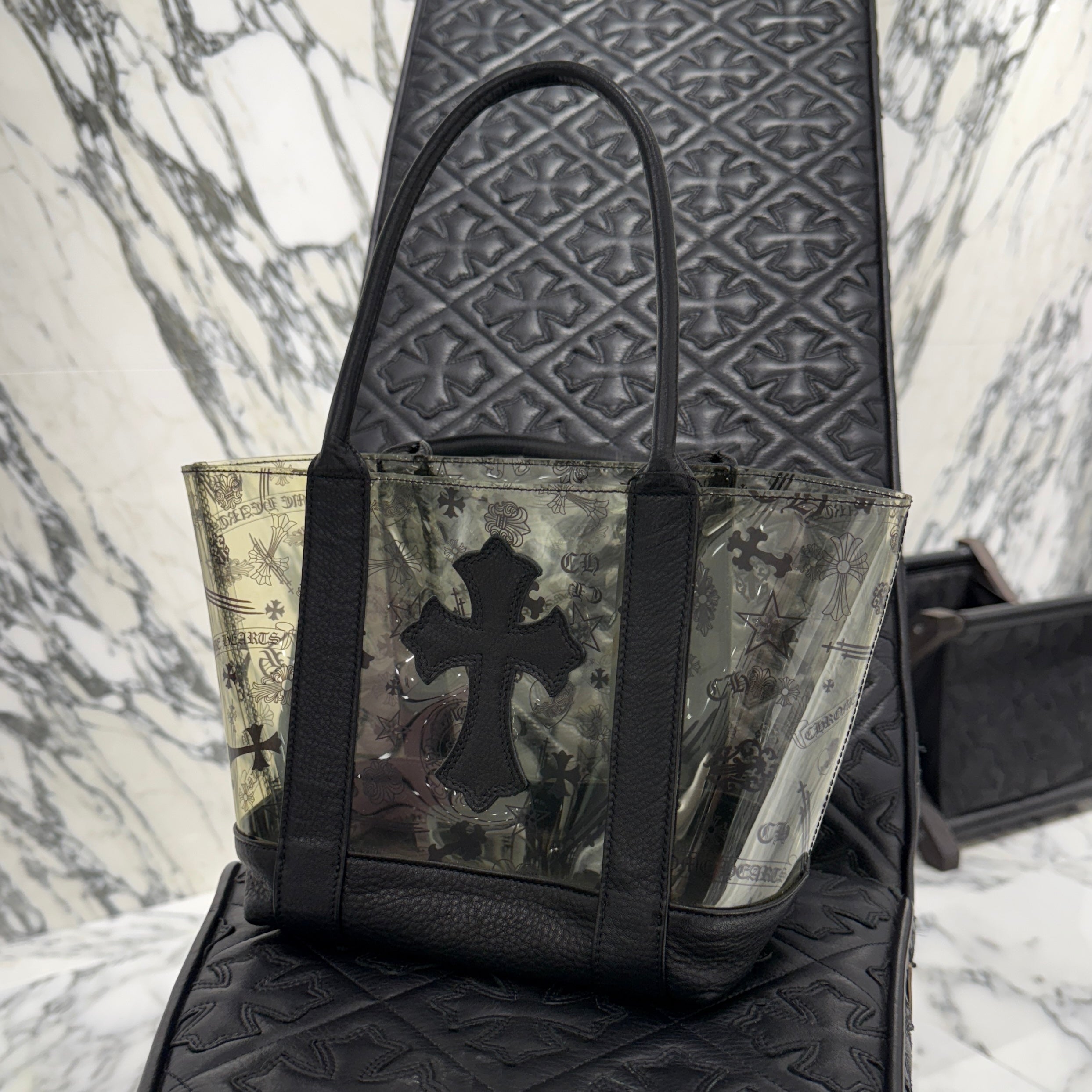 CHROME HEARTS PVC Leather Cross Patch Mini Tote Bag クロムハーツ PVC レザークロスパッチ ミニトートバッグ