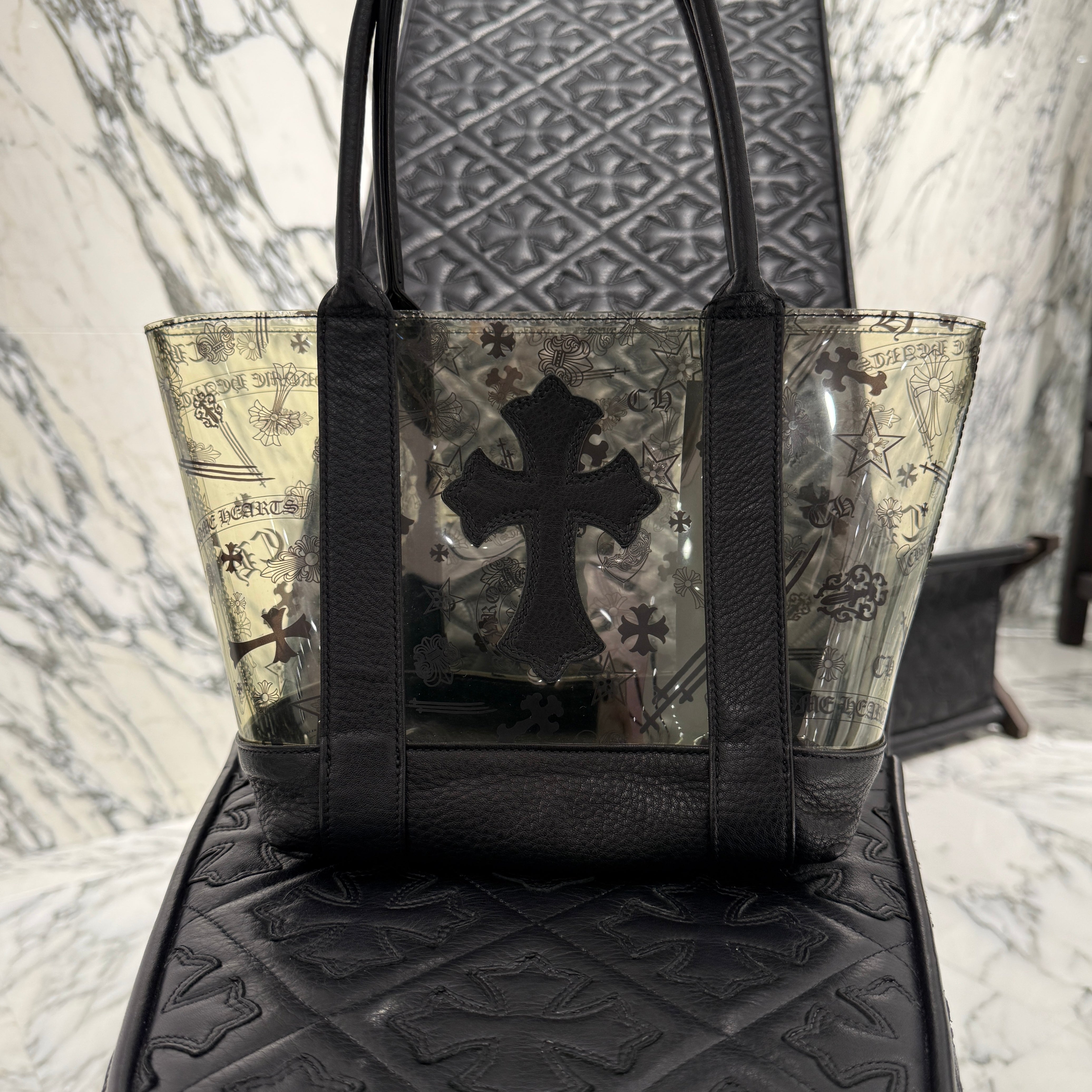 CHROME HEARTS PVC Leather Cross Patch Mini Tote Bag クロムハーツ PVC レザークロスパッチ ミニトートバッグ