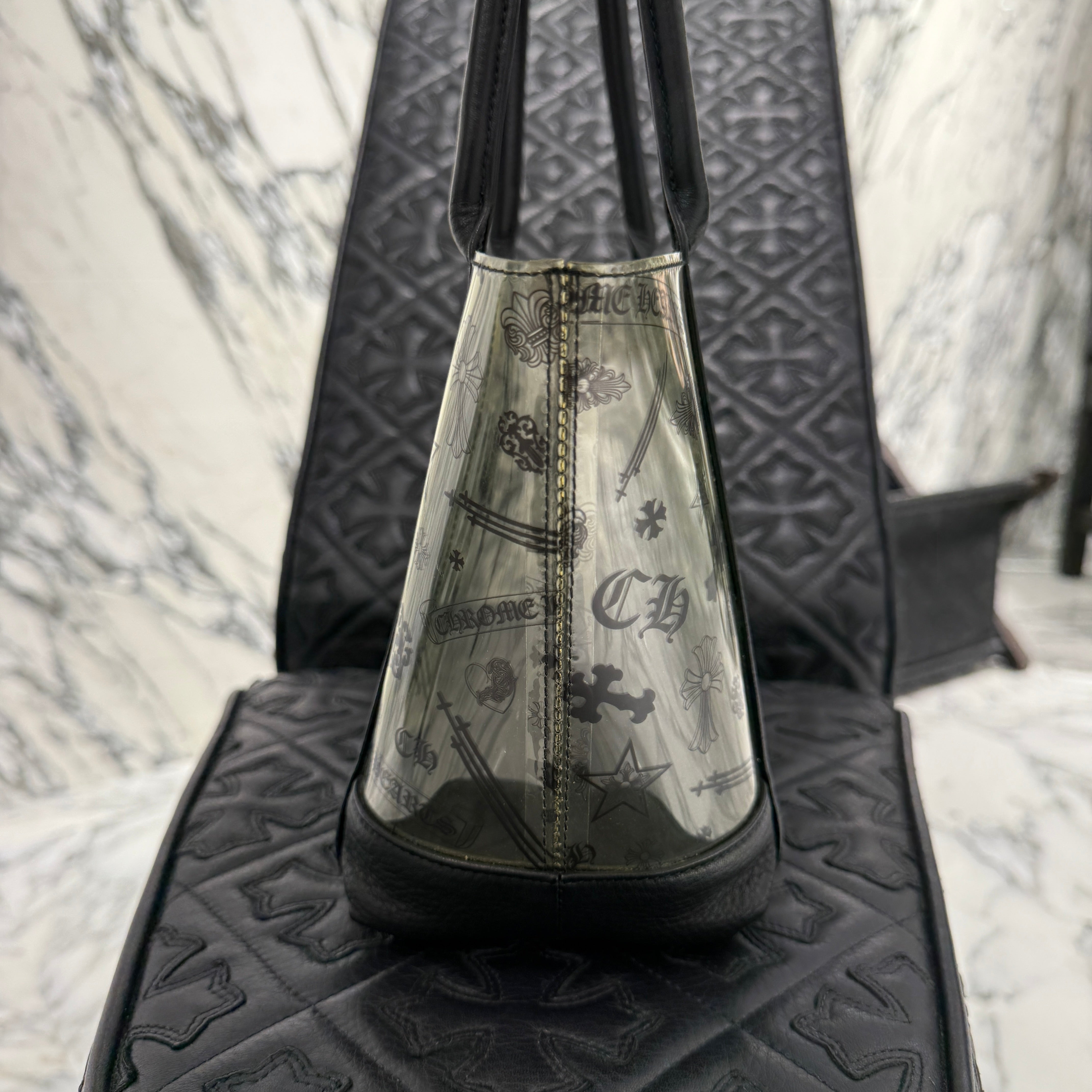 CHROME HEARTS PVC Leather Cross Patch Mini Tote Bag クロムハーツ PVC レザークロスパッチ ミニトートバッグ