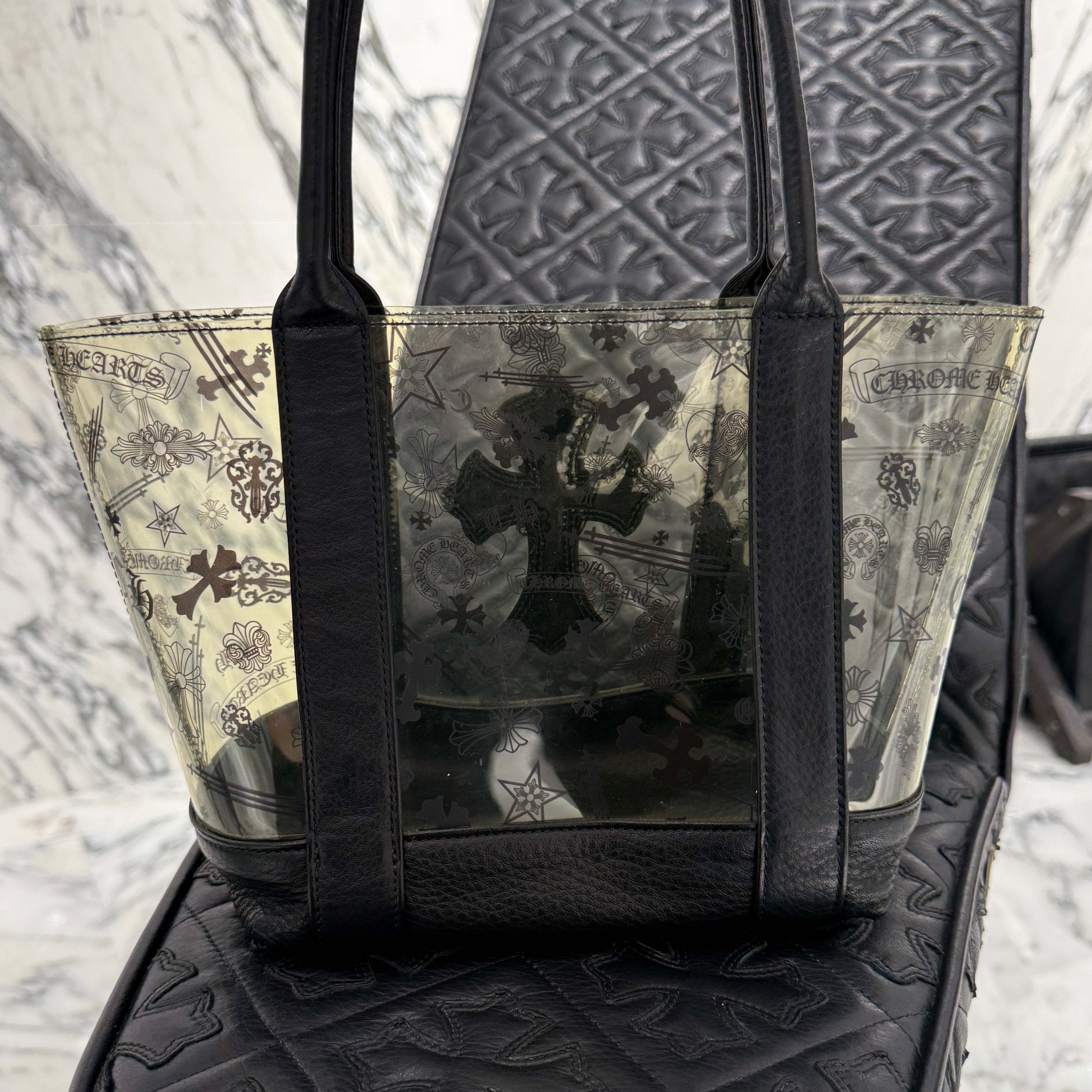 CHROME HEARTS PVC Leather Cross Patch Mini Tote Bag クロムハーツ PVC レザークロスパッチ ミニトートバッグ