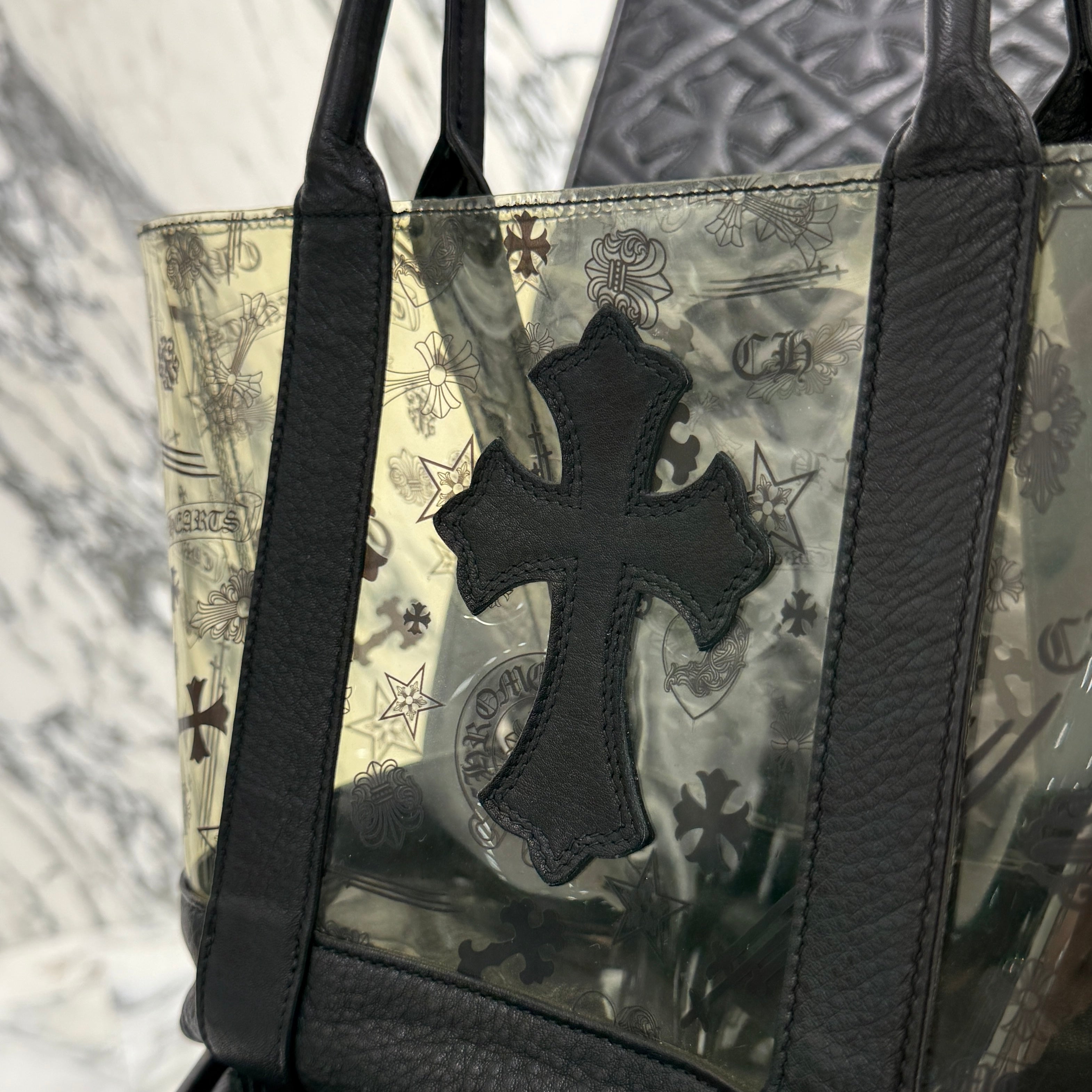 CHROME HEARTS PVC Leather Cross Patch Mini Tote Bag クロムハーツ PVC レザークロスパッチ ミニトートバッグ