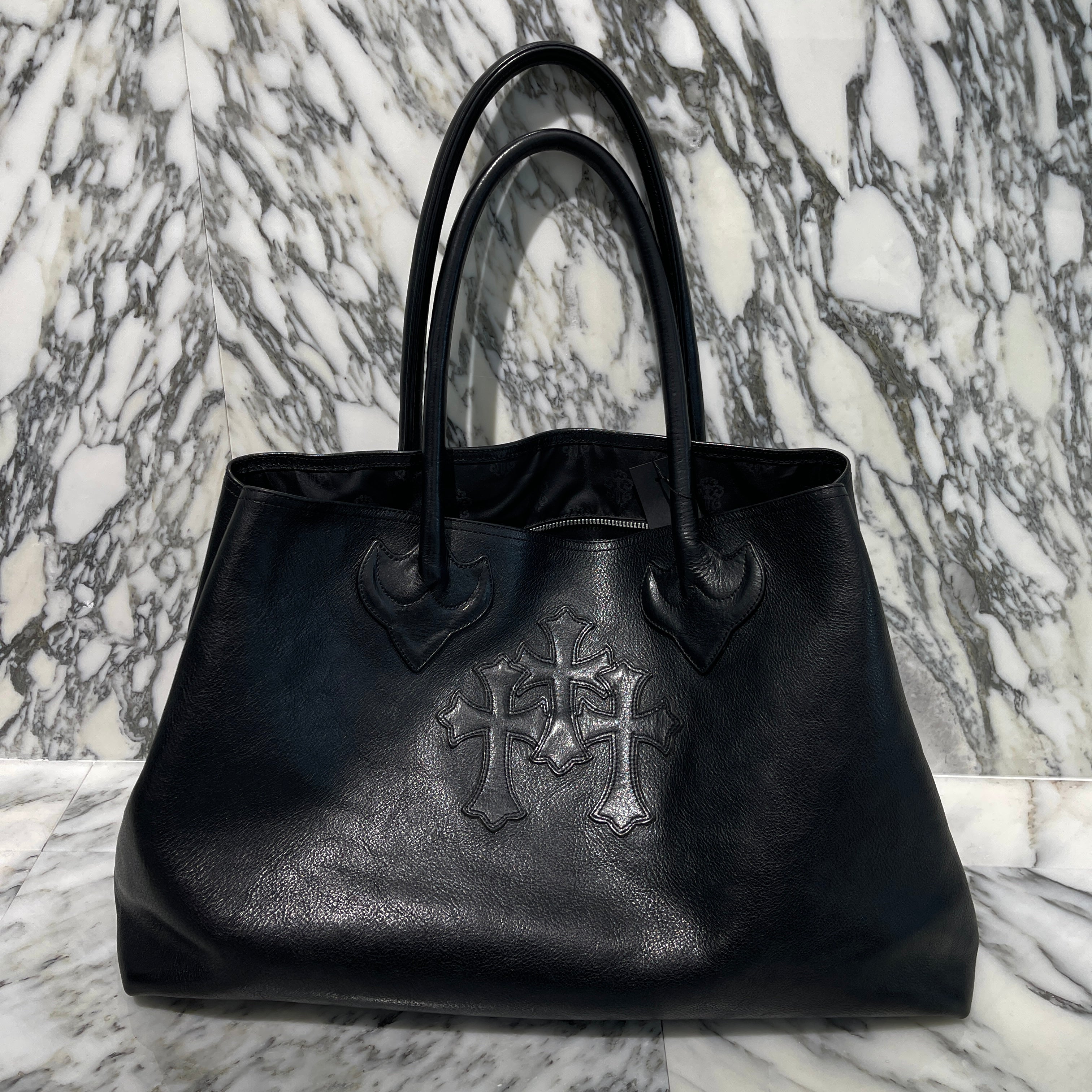 CHROME HEARTS 3 Cemetery Cross Patch FS Leather Tote Bag クロムハーツ 3セメタリークロスパッチ FS レザートートバッグ