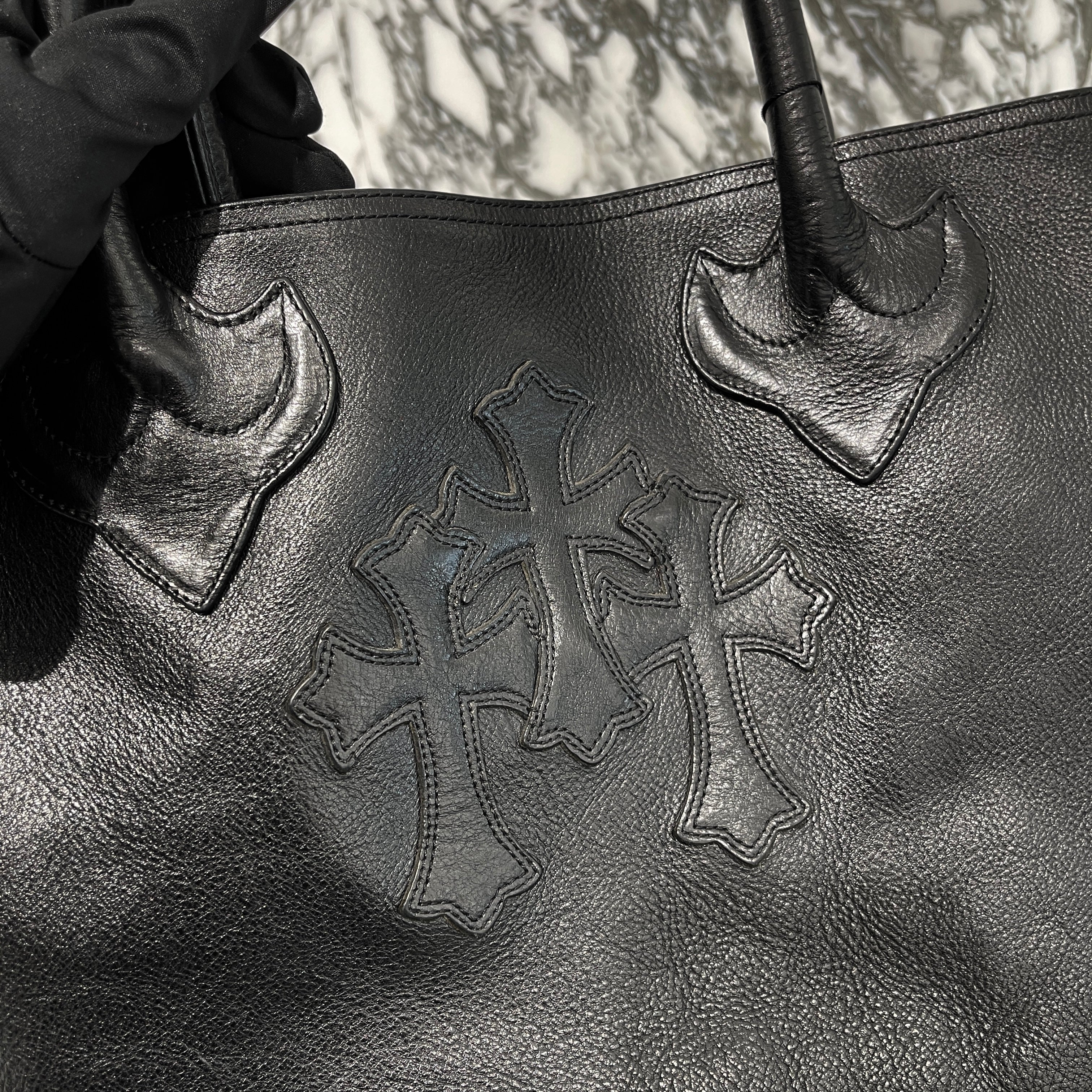 CHROME HEARTS 3 Cemetery Cross Patch FS Leather Tote Bag クロムハーツ 3セメタリークロスパッチ FS レザートートバッグ