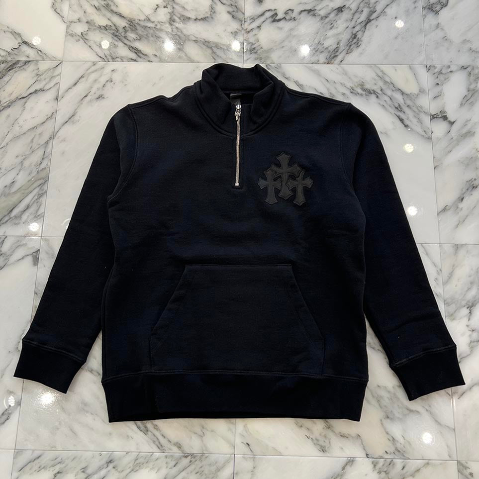 CHROME HEARTS Y NOT Triple Cross Leather Patch Half Zip Sweat