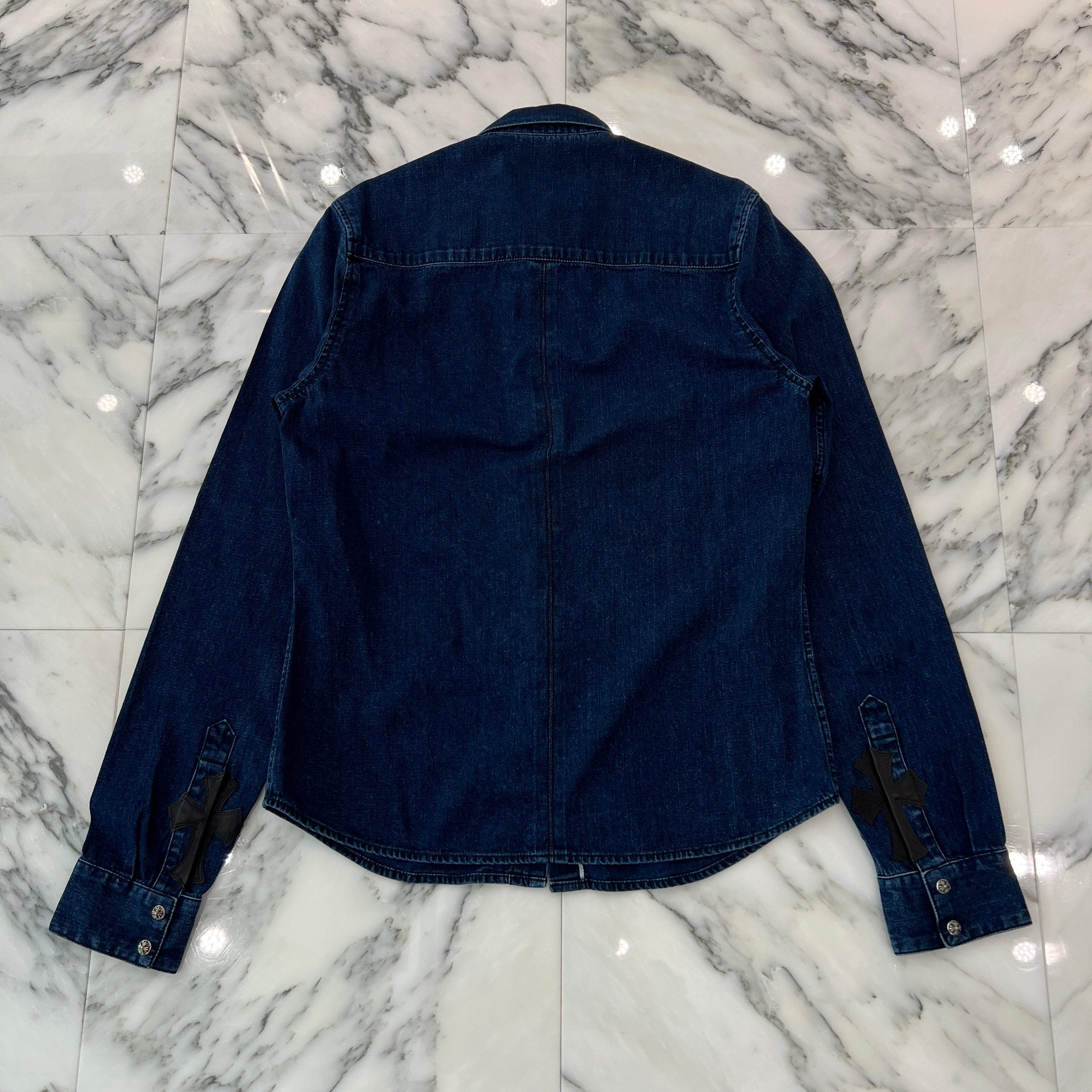 CHROME HEARTS Y NOT Leather Cross Patch Denim Shirt Size M クロムハーツ ワイノット レザークロスパッチ デニムシャツ サイズM