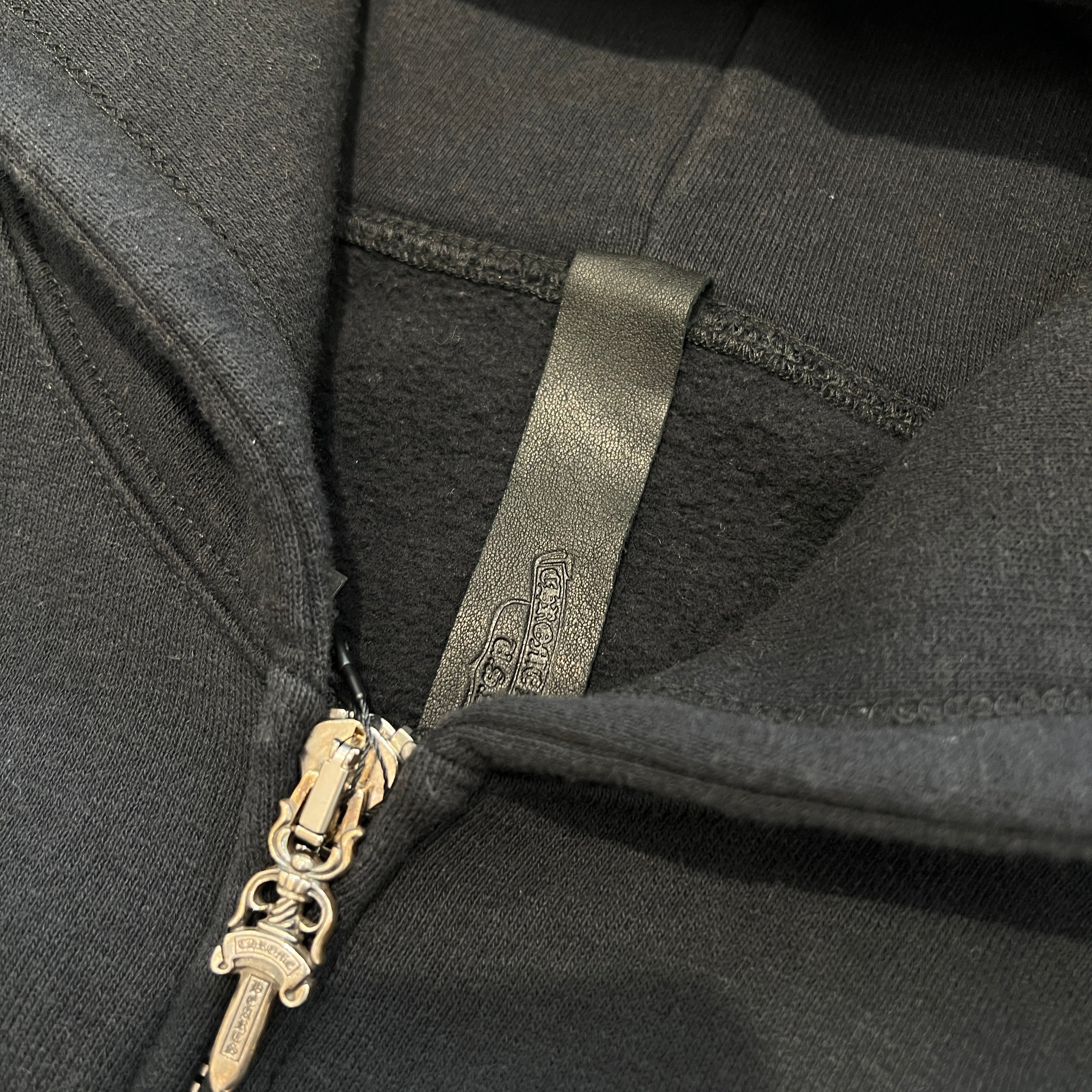 CHROME HEARTS Y NOT Leather Cross Patch Arm Leather Switching Pullover Zip Hoodie Size M クロムハーツ ワイノット レザークロスパッチ アームレザー切替 プルオーバージップフーディー サイズM