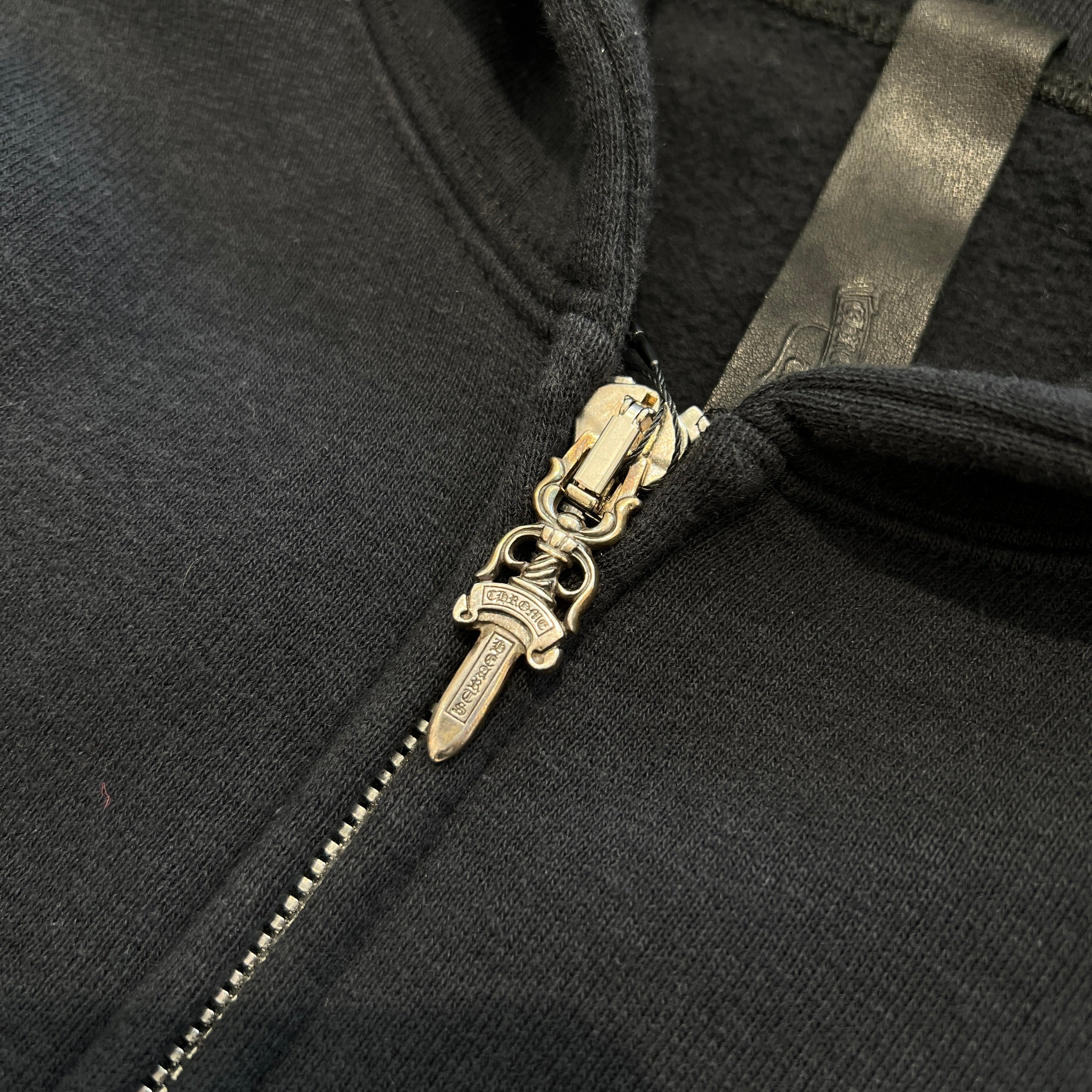 CHROME HEARTS Y NOT Leather Cross Patch Arm Leather Switching Pullover Zip Hoodie Size M クロムハーツ ワイノット レザークロスパッチ アームレザー切替 プルオーバージップフーディー サイズM