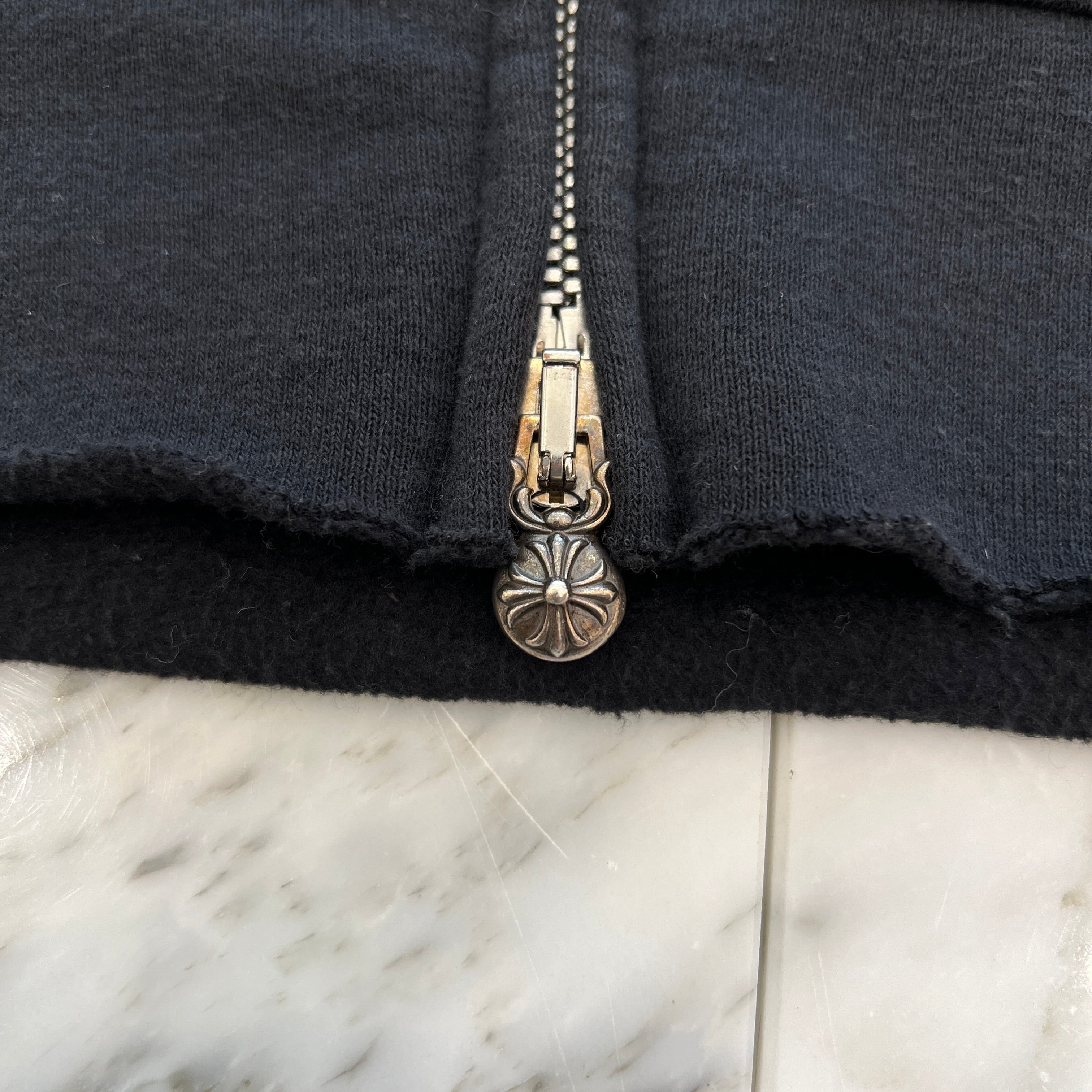 CHROME HEARTS Y NOT Leather Cross Patch Arm Leather Switching Pullover Zip Hoodie Size M クロムハーツ ワイノット レザークロスパッチ アームレザー切替 プルオーバージップフーディー サイズM