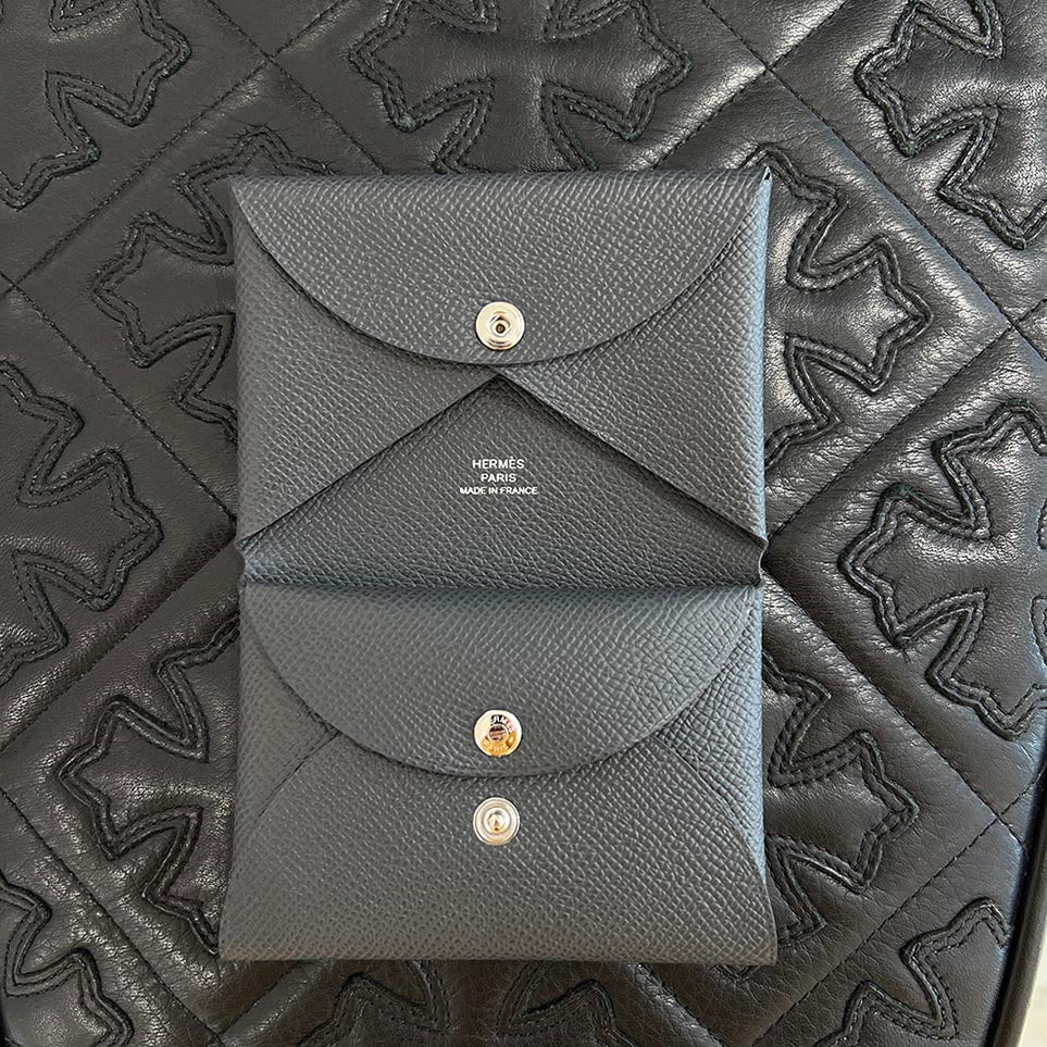 HERMES エルメス カルヴィデュオ 刻印Z グレーブルー カルヴィデュオ ブルーニュイ コインケース シェーブル ネイビー