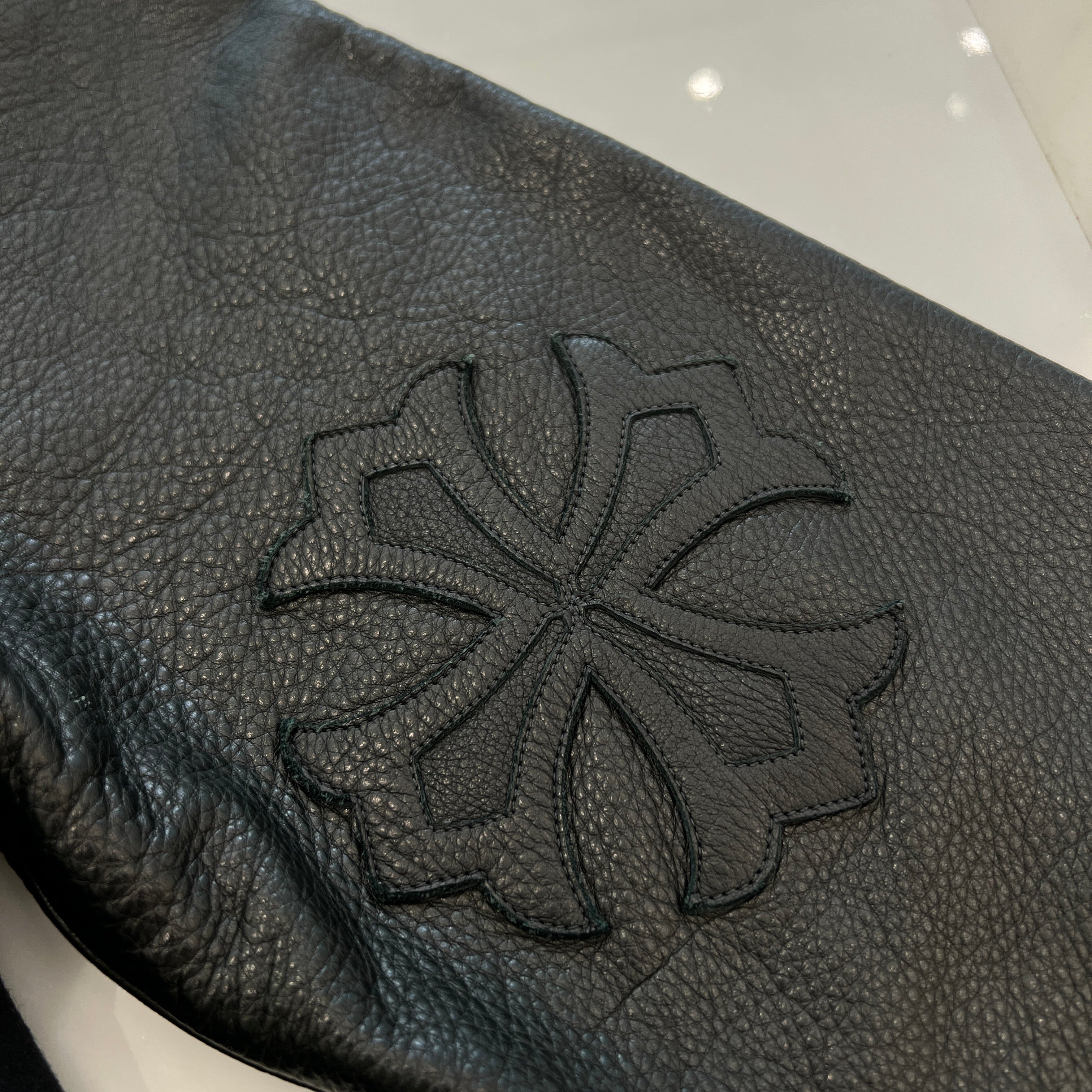 CHROME HEARTS Y NOT Leather Cross Patch Arm Leather Switching Pullover Zip Hoodie Size M クロムハーツ ワイノット レザークロスパッチ アームレザー切替 プルオーバージップフーディー サイズM