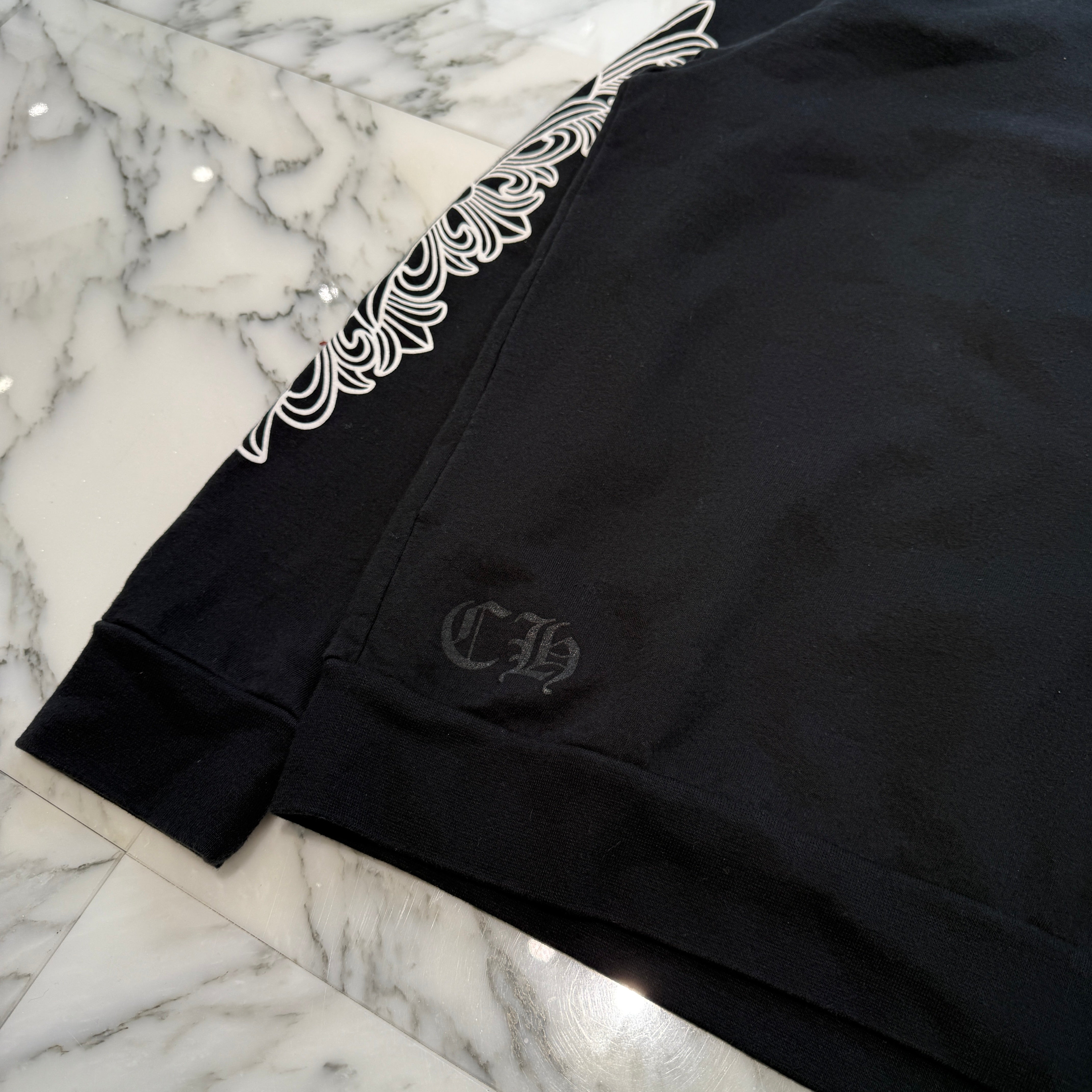 CHROME HEARTS Floral Cross Horseshoe Crewneck Sweat Shirts Size L クロムハーツ フローラルクロス ホースシュー クルーネック スウェットシャツ サイズL