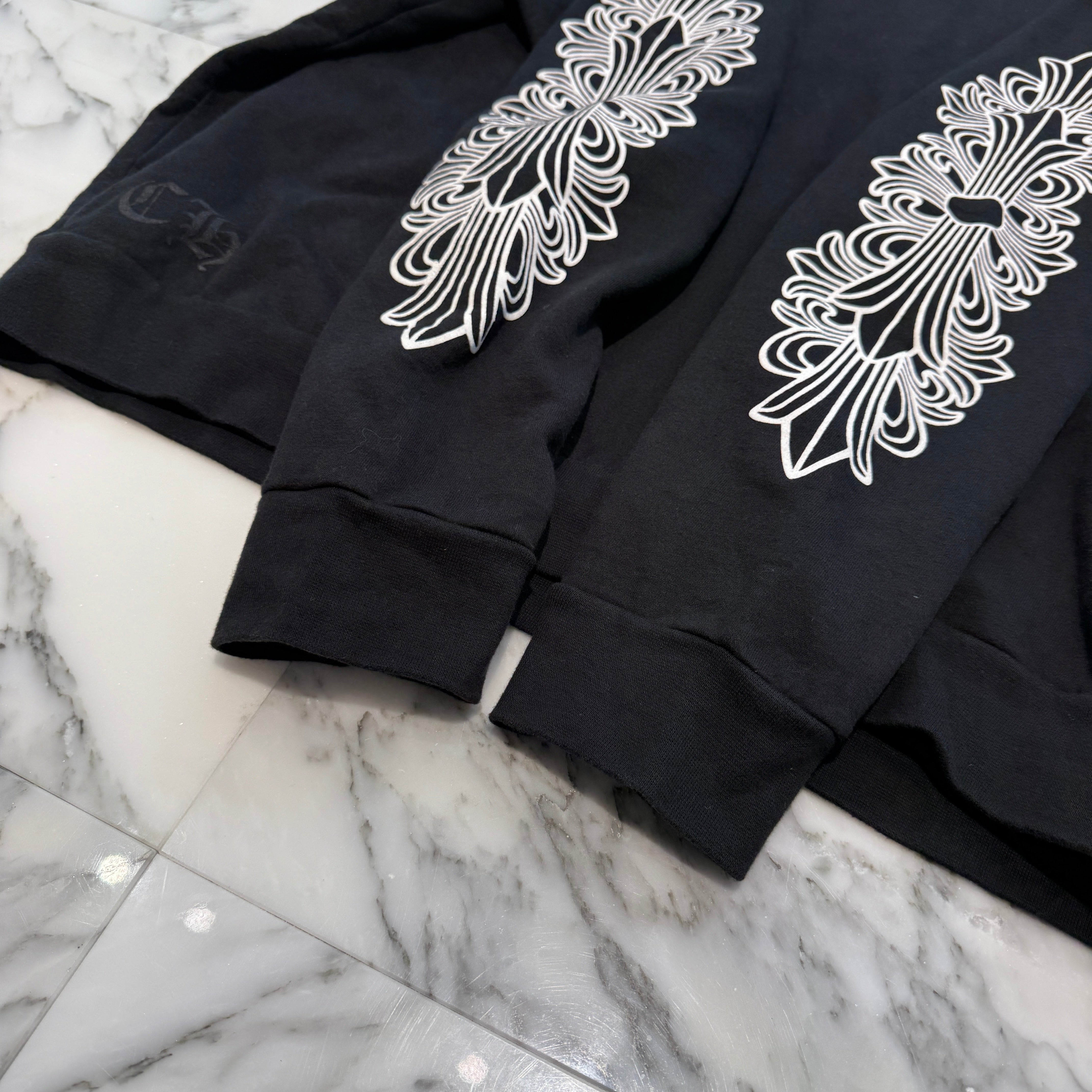 CHROME HEARTS Floral Cross Horseshoe Crewneck Sweat Shirts Size L クロムハーツ フローラルクロス ホースシュー クルーネック スウェットシャツ サイズL