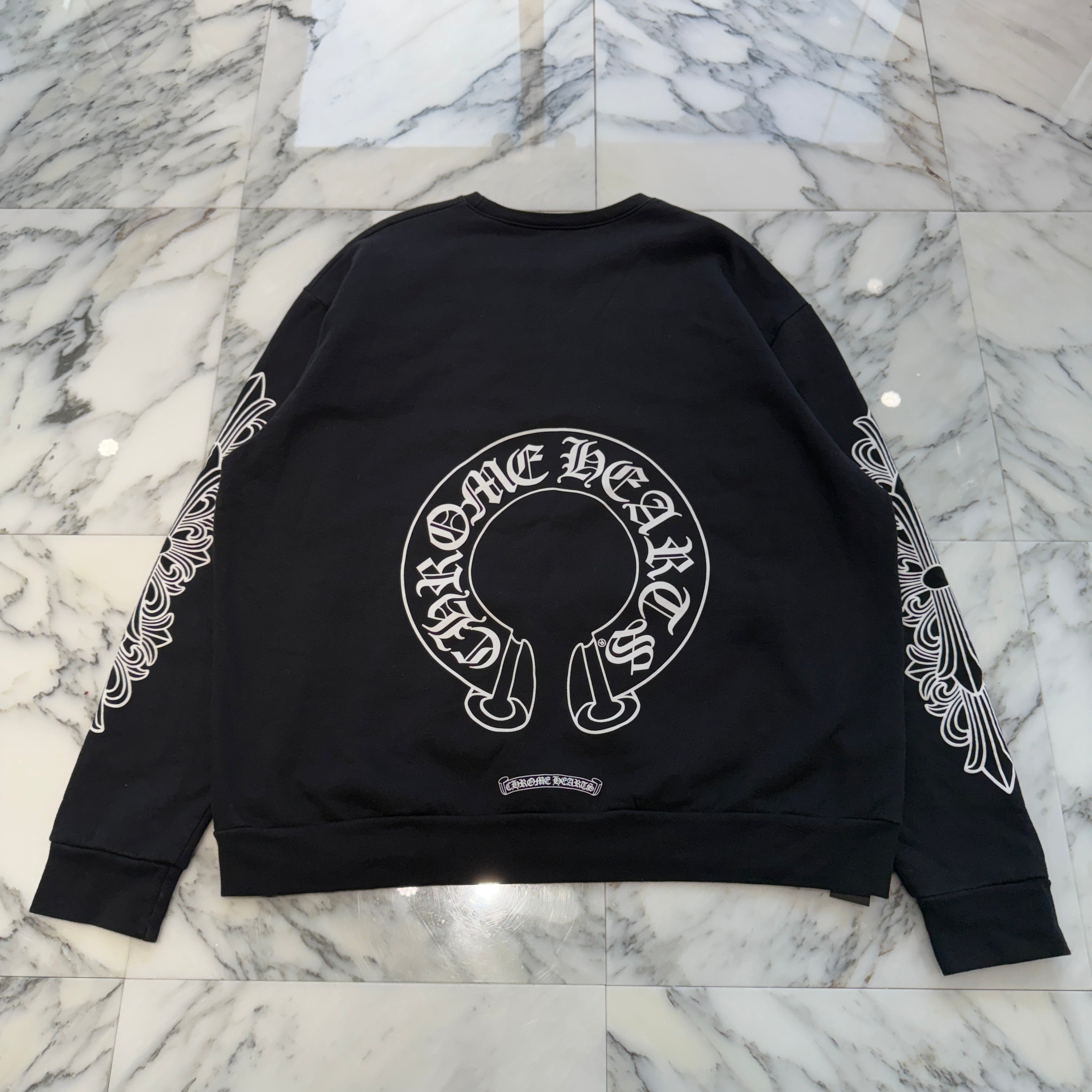 CHROME HEARTS Floral Cross Horseshoe Crewneck Sweat Shirts Size L クロムハーツ フローラルクロス ホースシュー クルーネック スウェットシャツ サイズL
