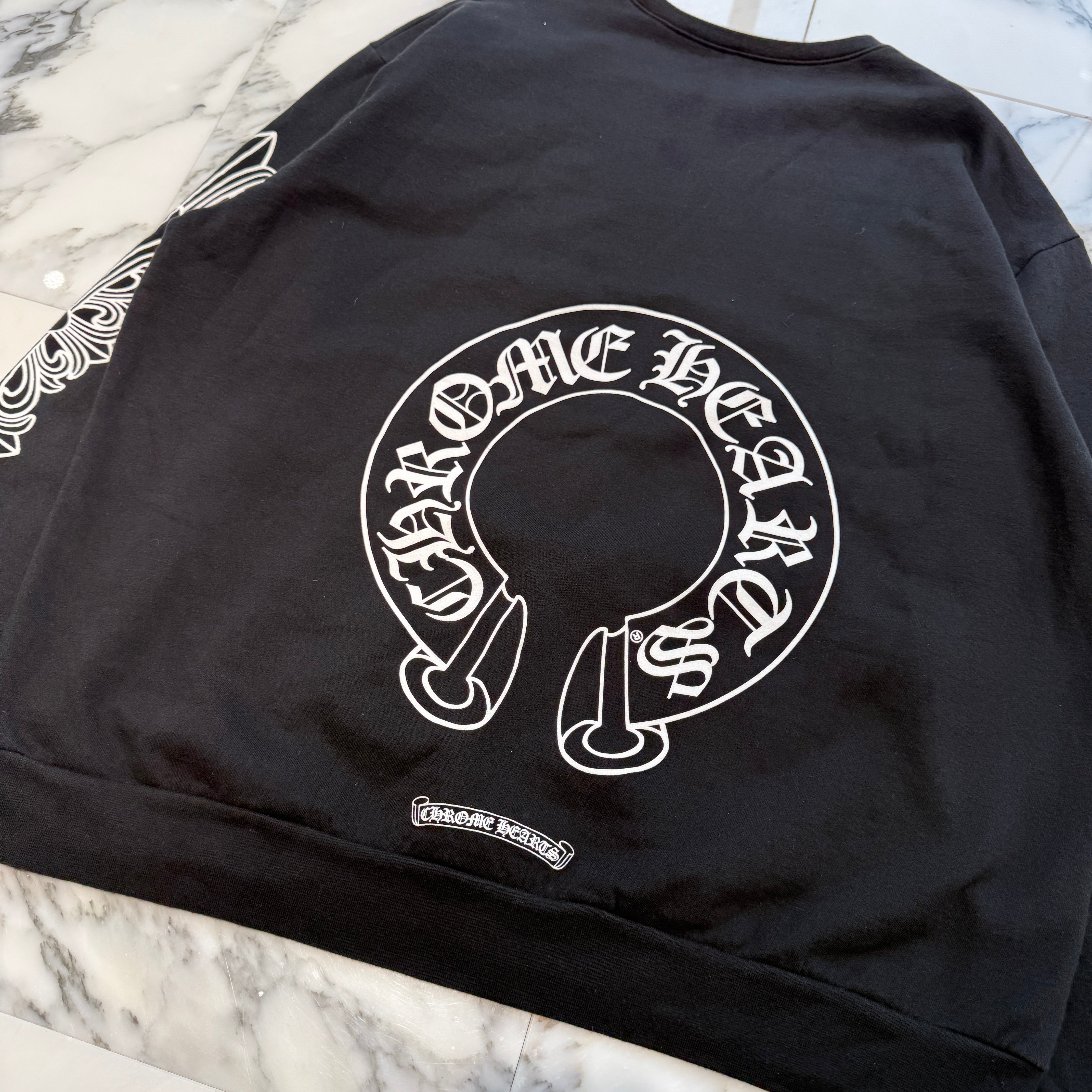 CHROME HEARTS Floral Cross Horseshoe Crewneck Sweat Shirts Size L クロムハーツ フローラルクロス ホースシュー クルーネック スウェットシャツ サイズL