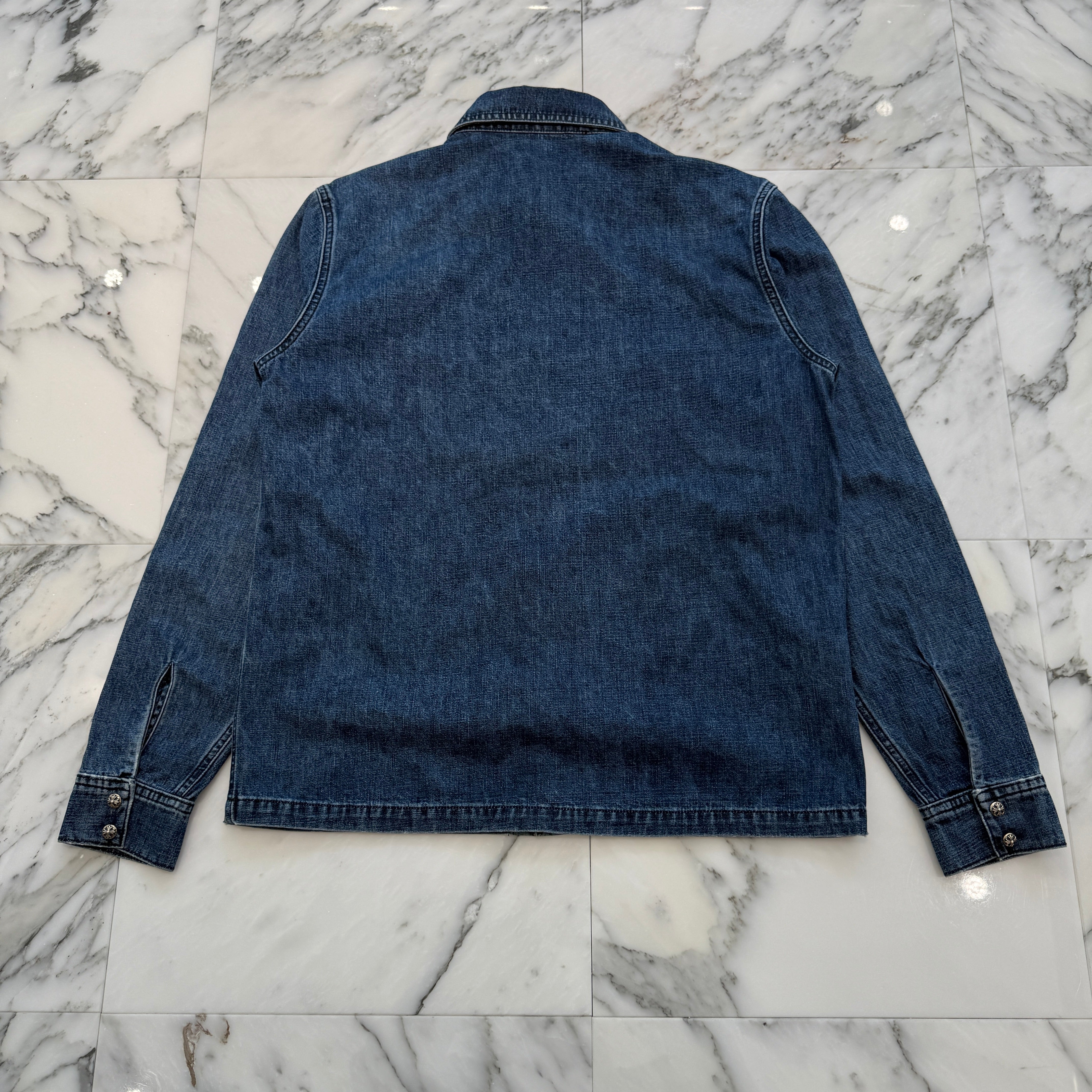 CHROME HEARTS Y NOT Leather Cross Patch Denim Shirt Size M クロムハーツ ワイノット レザークロスパッチ デニムシャツ サイズM