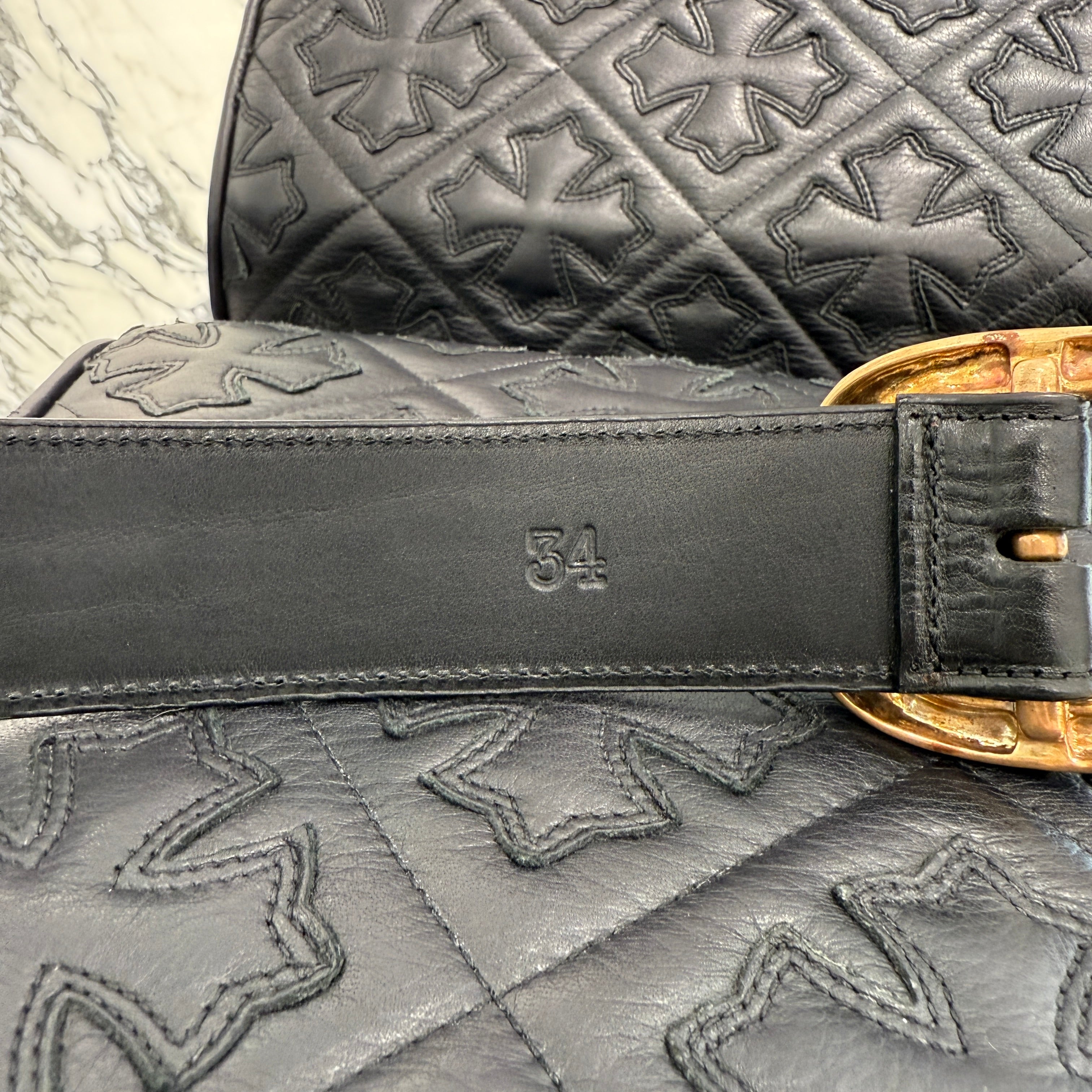 CHROME HEARTS Bronze Gunslinger Leather Belt Size 34 クロムハーツ ブロンズ ガンスリンガー レザーベルト サイズ34