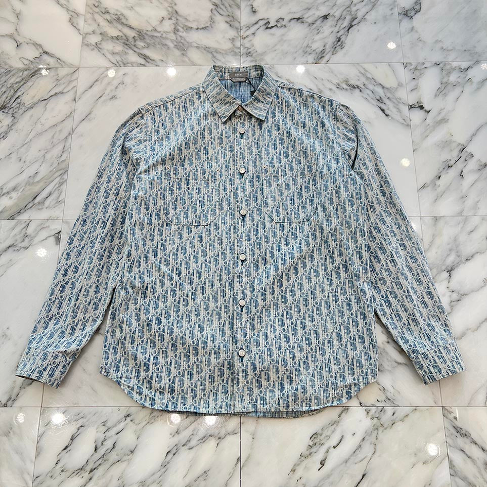 DIOR 2020AW Oblique Kasuri Cotton Denim Shirt 013D585BY989 Size 39 ディオール オブリーク カスリ コットンデニム シャツ サイズ39