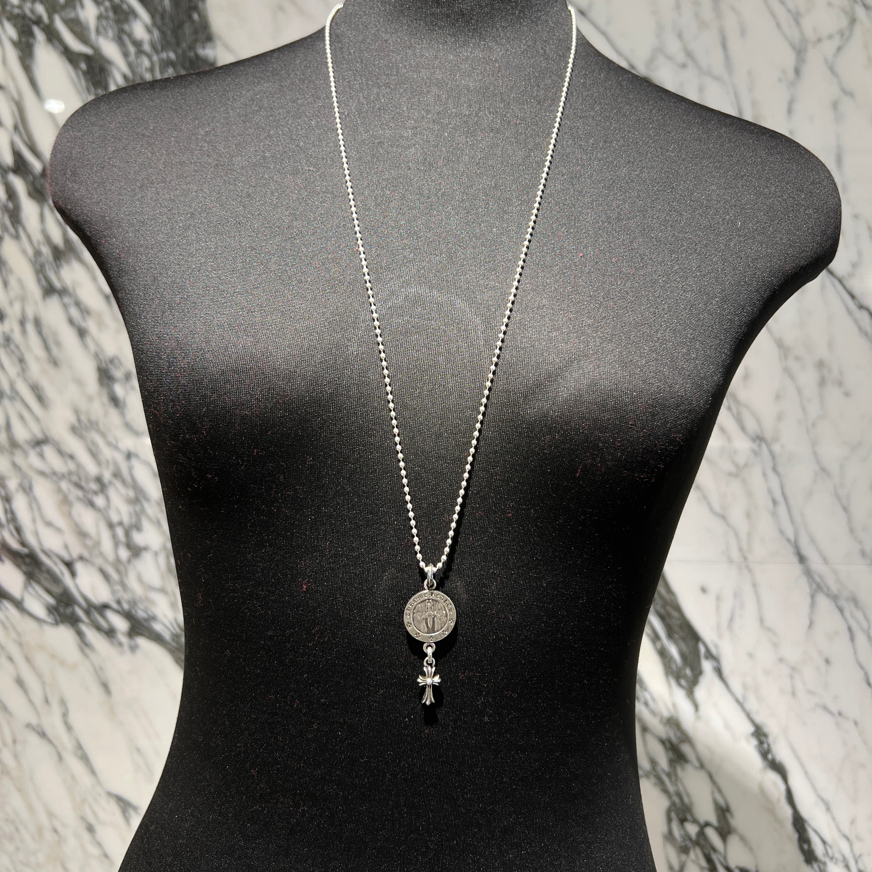 クロムハーツ べビーファットエンジェルメダルチャーム CHROME HEARTS Baby Fat Angel Medal Charm V2 Neckless Size 29 Inch
