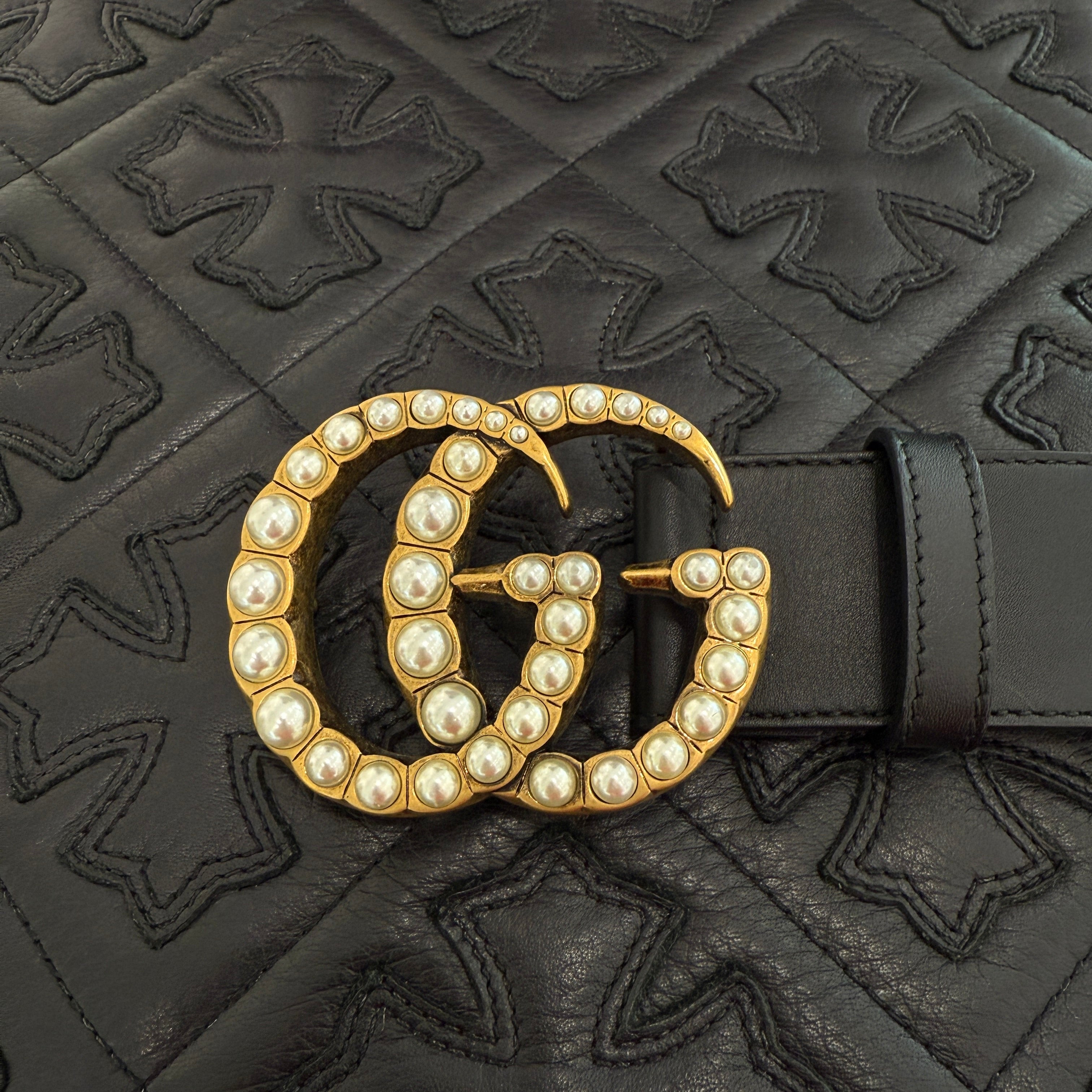 GUCCI Pearl Decoration GG MARMONT Buckle Belt 453260 size 75/30 グッチ パール装飾 GGマーモント バックルベルト サイズ75/30