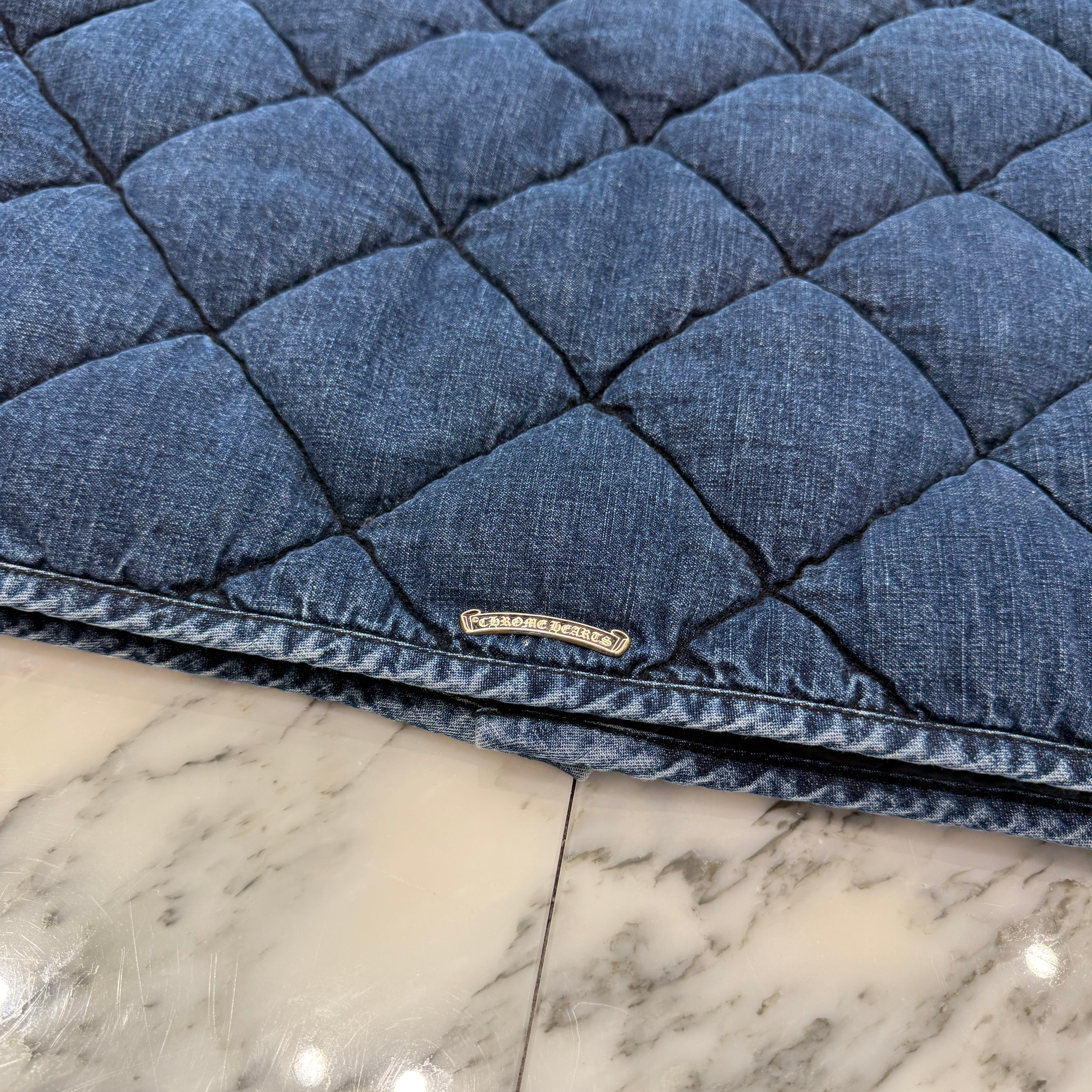 CHROME HEARTS YNOT Cross Ball Button Quilting Denim Down Vest Size XL クロムハーツ ワイノット クロスボールボタン キルティング デニム ベスト サイズXL