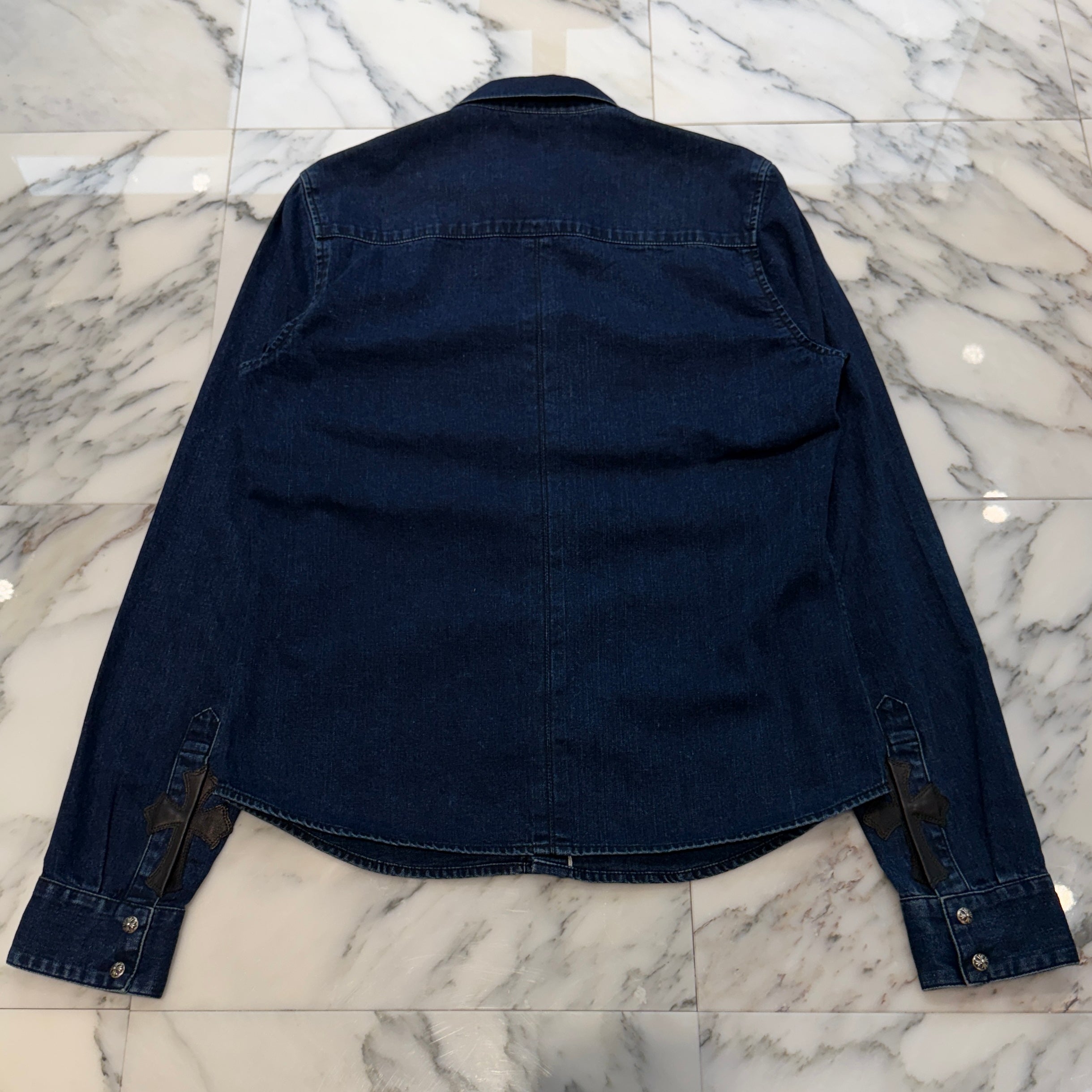 CHROME HEARTS Y NOT Leather Cross Patch Denim Shirt Size M クロムハーツ ワイノット レザークロスパッチ デニムシャツ サイズM