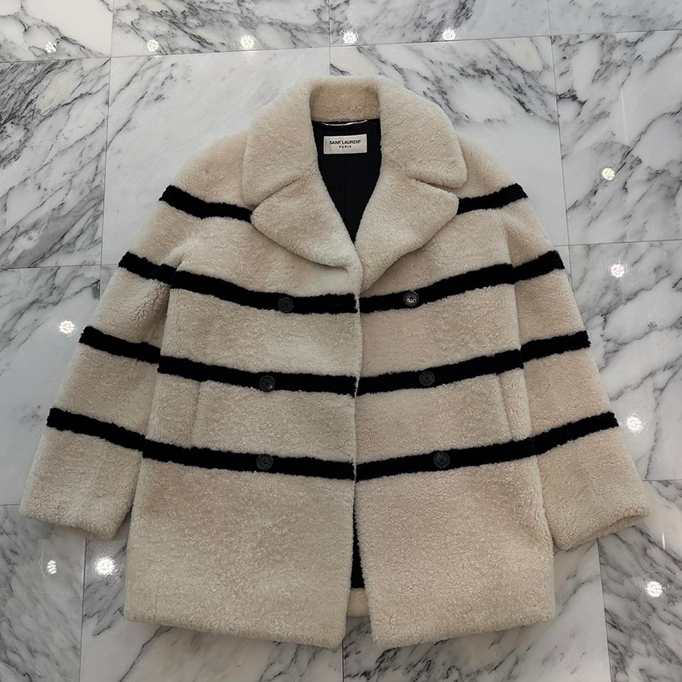 SAINT LAURENT PARIS 2019AW Double Breasted Mouton Coat 572854 Y7SJ2 Size S サンローランパリ ダブルブレステッド ムートンコート サイズS