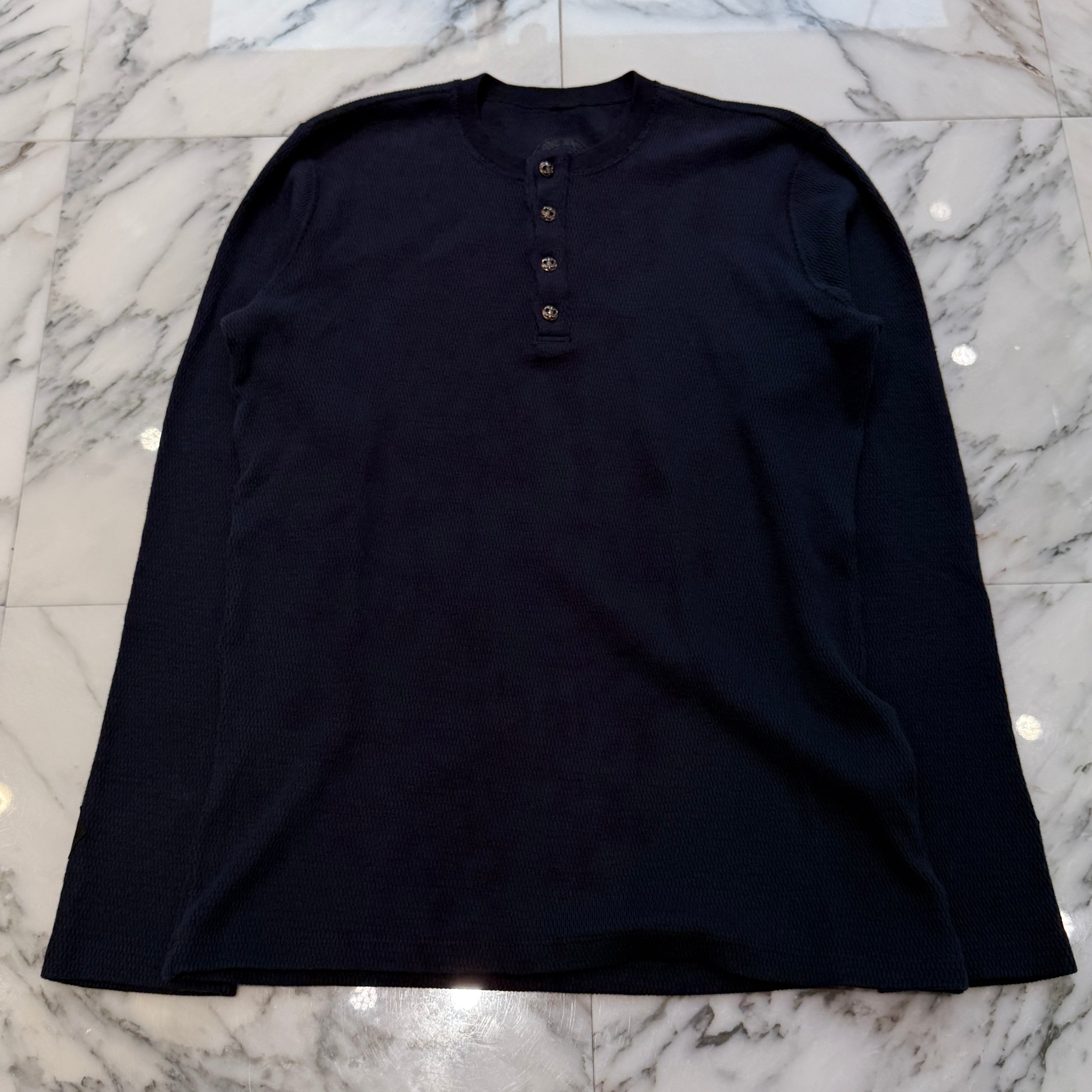 CHROME HEARTS Flare Ball Button Leather Cross Patch Polo Shirt Size M クロムハーツ フレアボールボタン レザークロスパッチ ポロシャツ サイズM