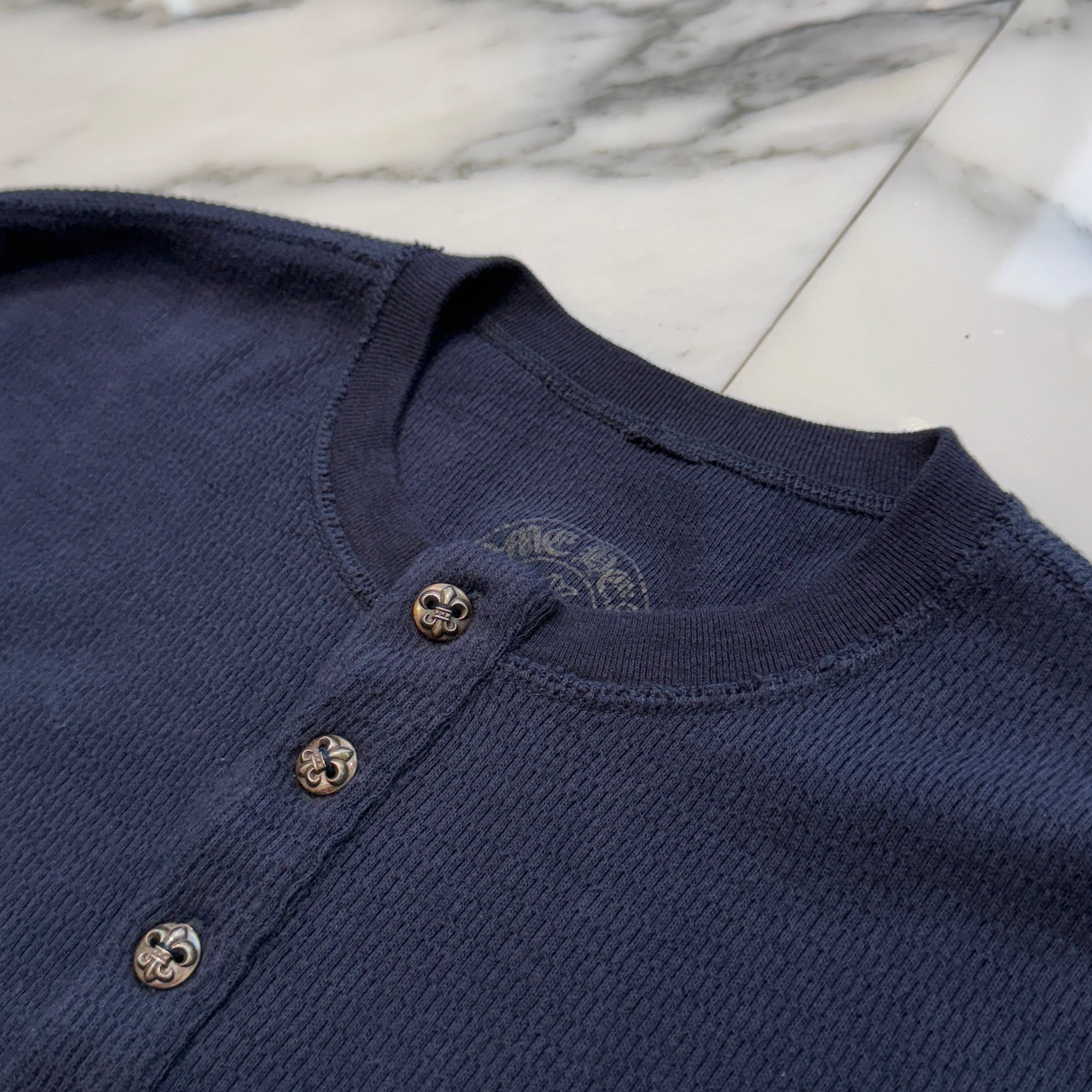 CHROME HEARTS Flare Ball Button Leather Cross Patch Polo Shirt Size M クロムハーツ フレアボールボタン レザークロスパッチ ポロシャツ サイズM