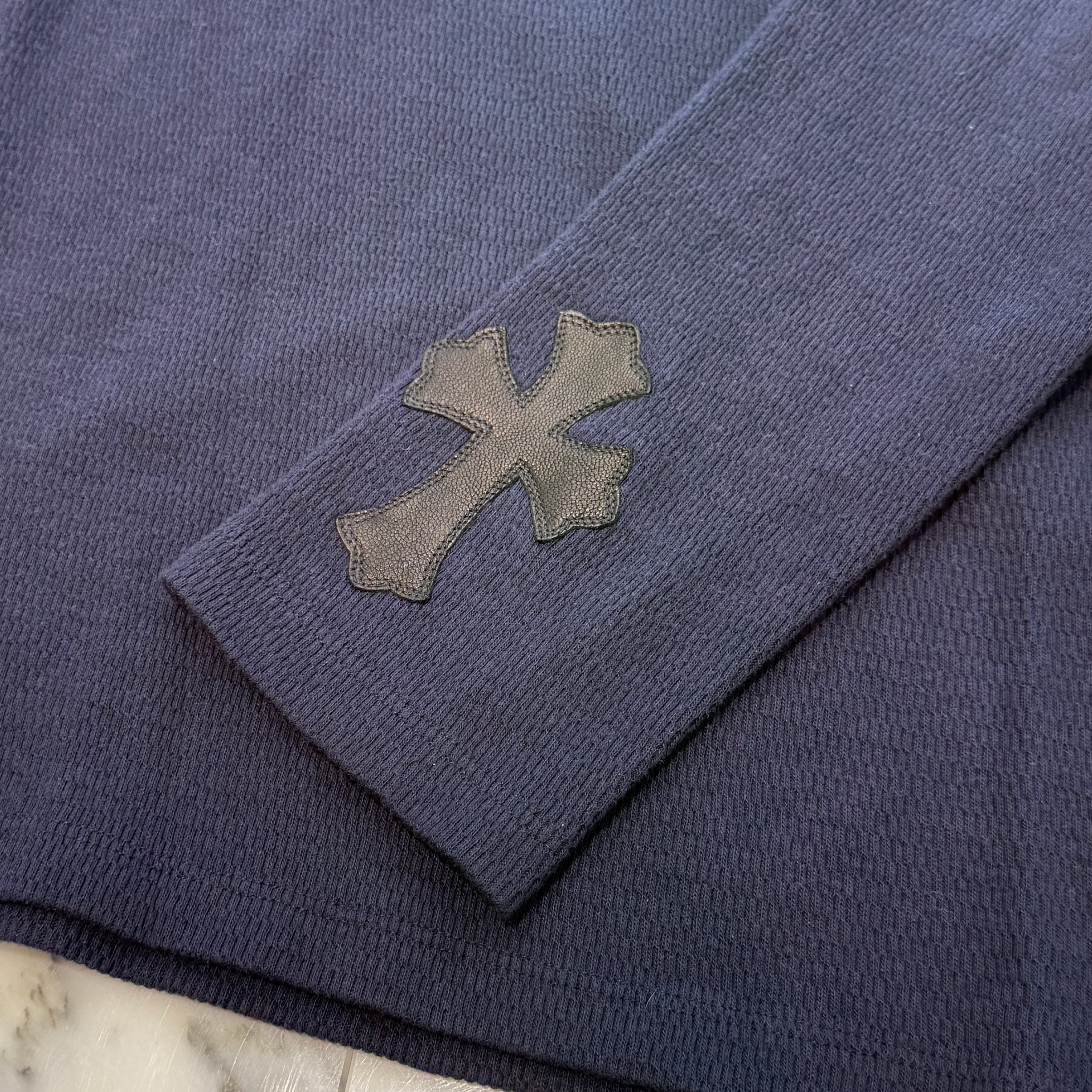 CHROME HEARTS Flare Ball Button Leather Cross Patch Polo Shirt Size M クロムハーツ フレアボールボタン レザークロスパッチ ポロシャツ サイズM