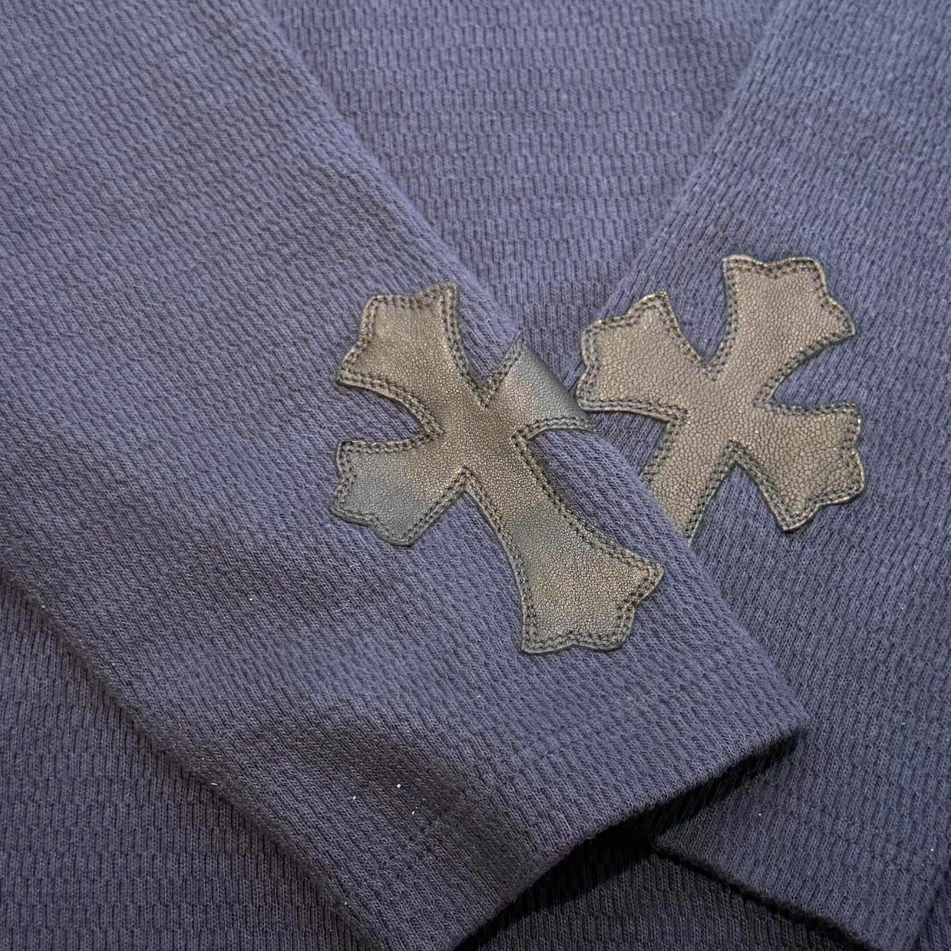 CHROME HEARTS Flare Ball Button Leather Cross Patch Polo Shirt Size M クロムハーツ フレアボールボタン レザークロスパッチ ポロシャツ サイズM