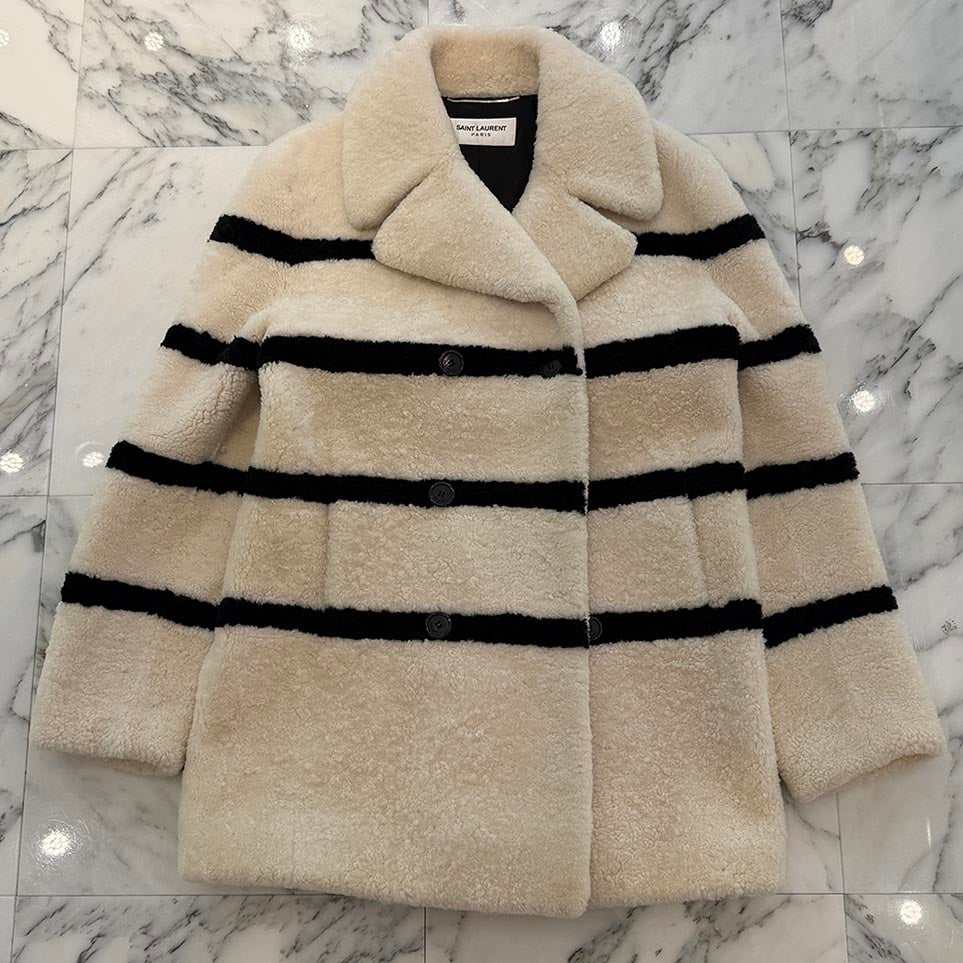 SAINT LAURENT PARIS 2019AW Double Breasted Mouton Coat 572854 Y7SJ2 Size S サンローランパリ ダブルブレステッド ムートンコート サイズS