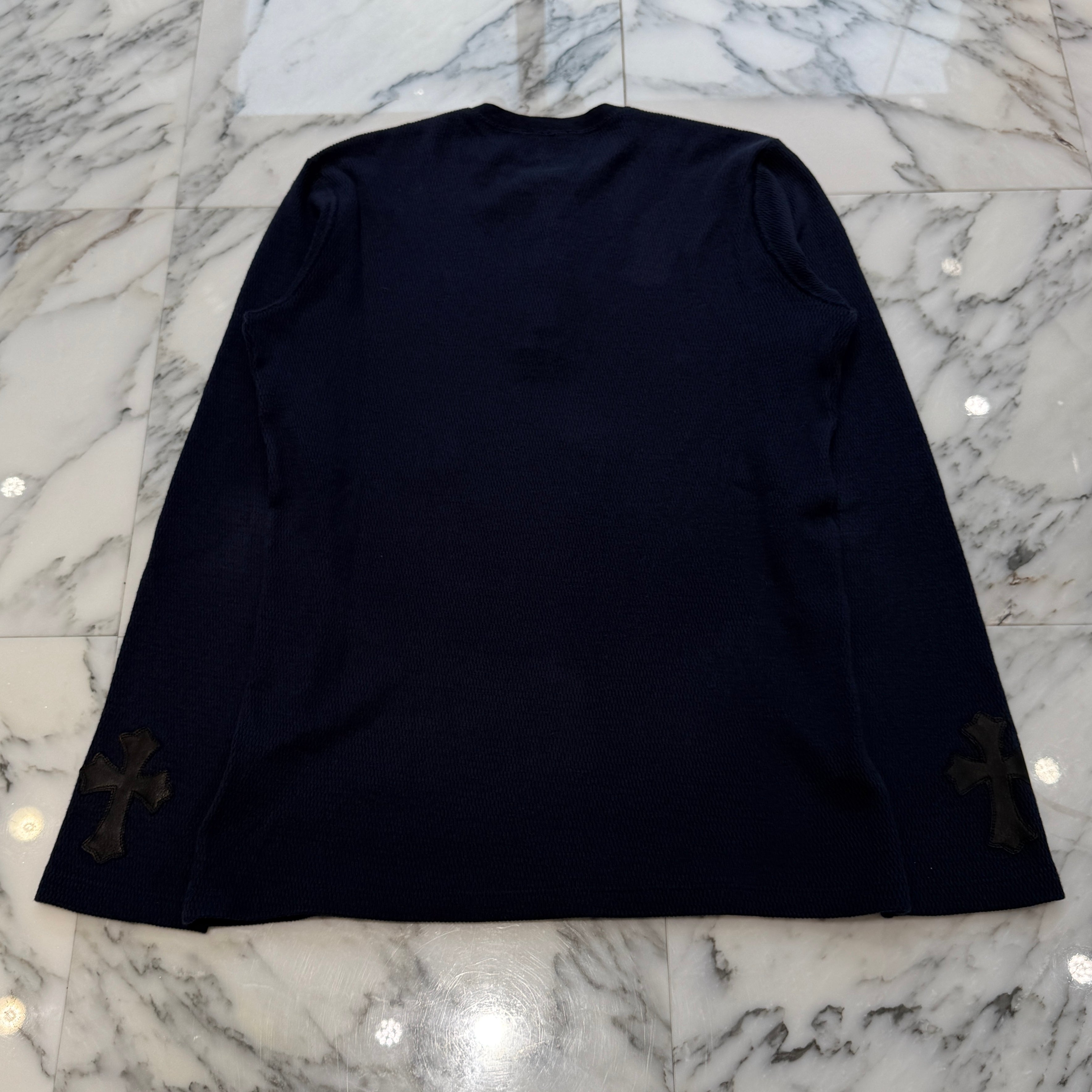 CHROME HEARTS Flare Ball Button Leather Cross Patch Polo Shirt Size M クロムハーツ フレアボールボタン レザークロスパッチ ポロシャツ サイズM