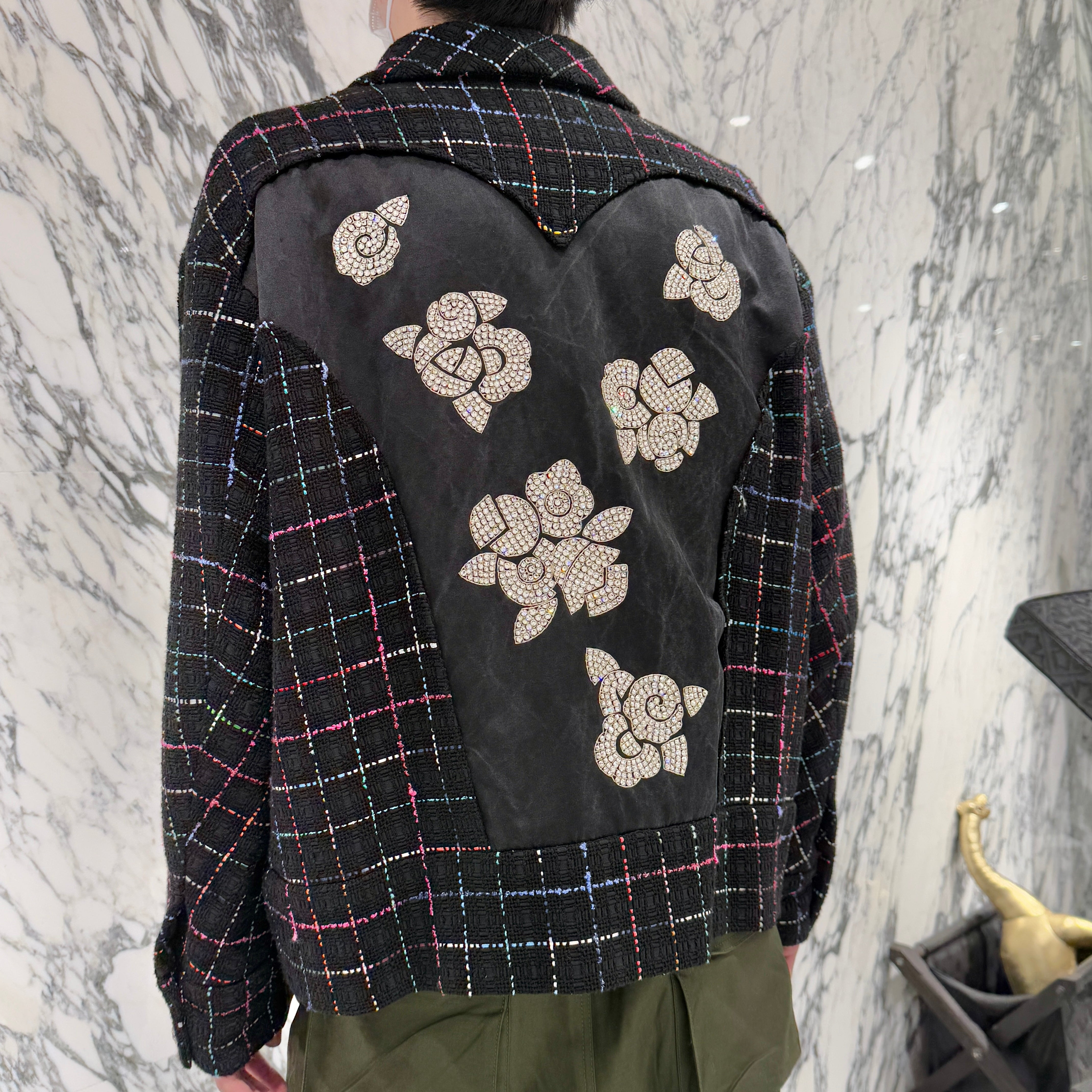 CHANEL 2024SS Back Flower Rhinestone Tweed Jacket P76311V68064 シャネル バックフラワーラインストーン ツイードジャケット サイズ50