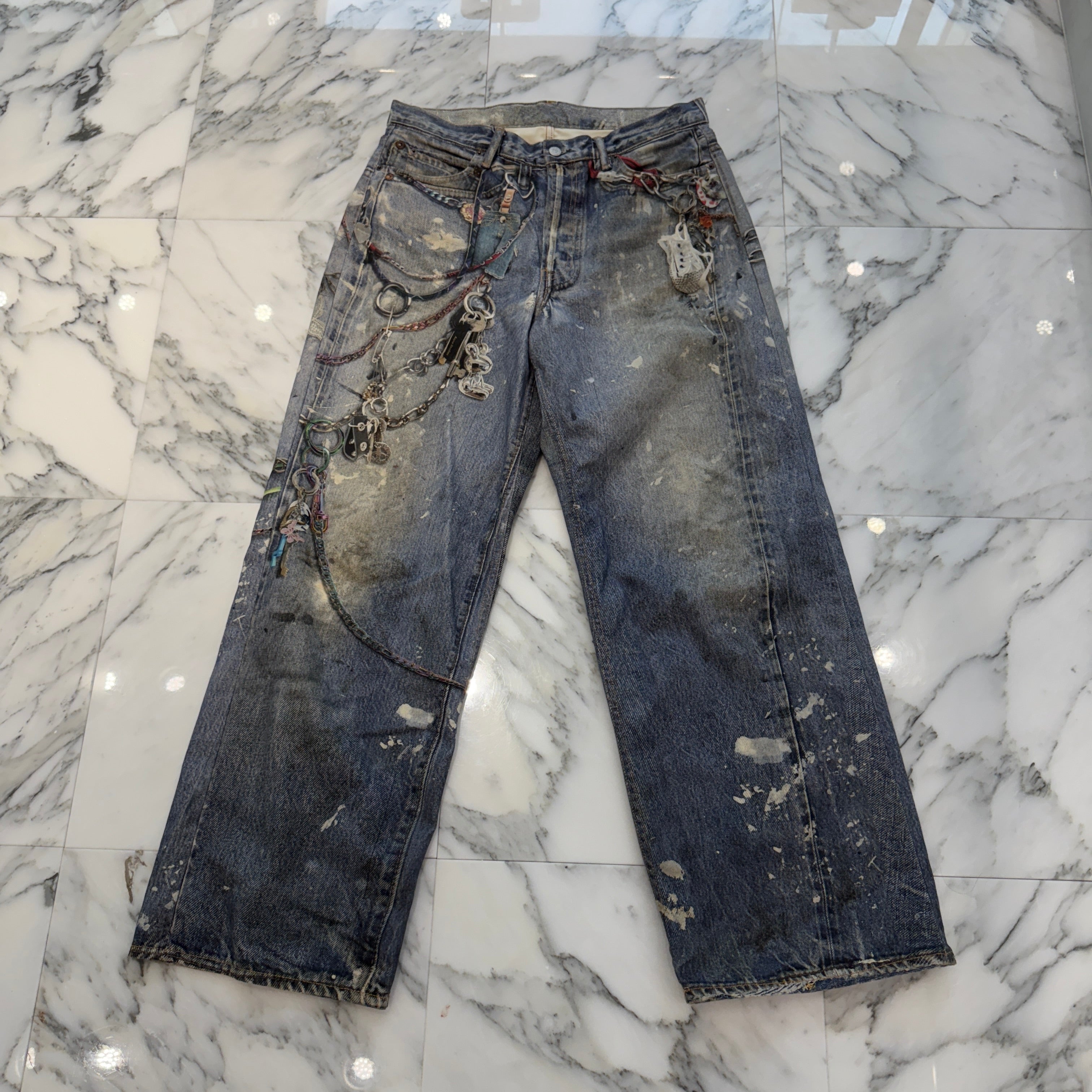 Acne Studios 2024SS Trompe L'oeil Chain Graphic Over Denim Pants