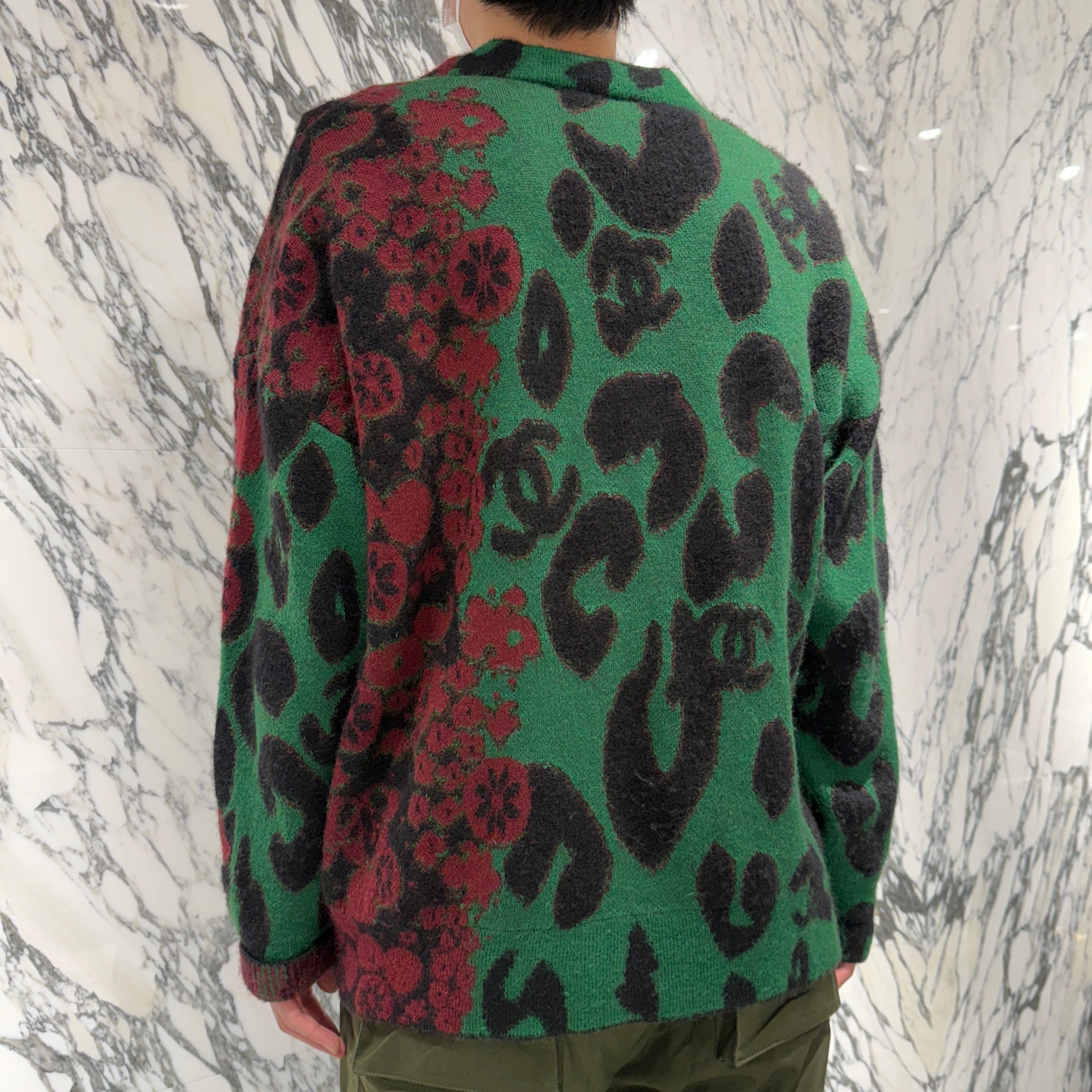 CHANEL 2023AW Coco Button Leopard Knit Cardigan P75362K10782 Size 50 シャネル ココマーク レオパード ニット カーディガン サイズ50