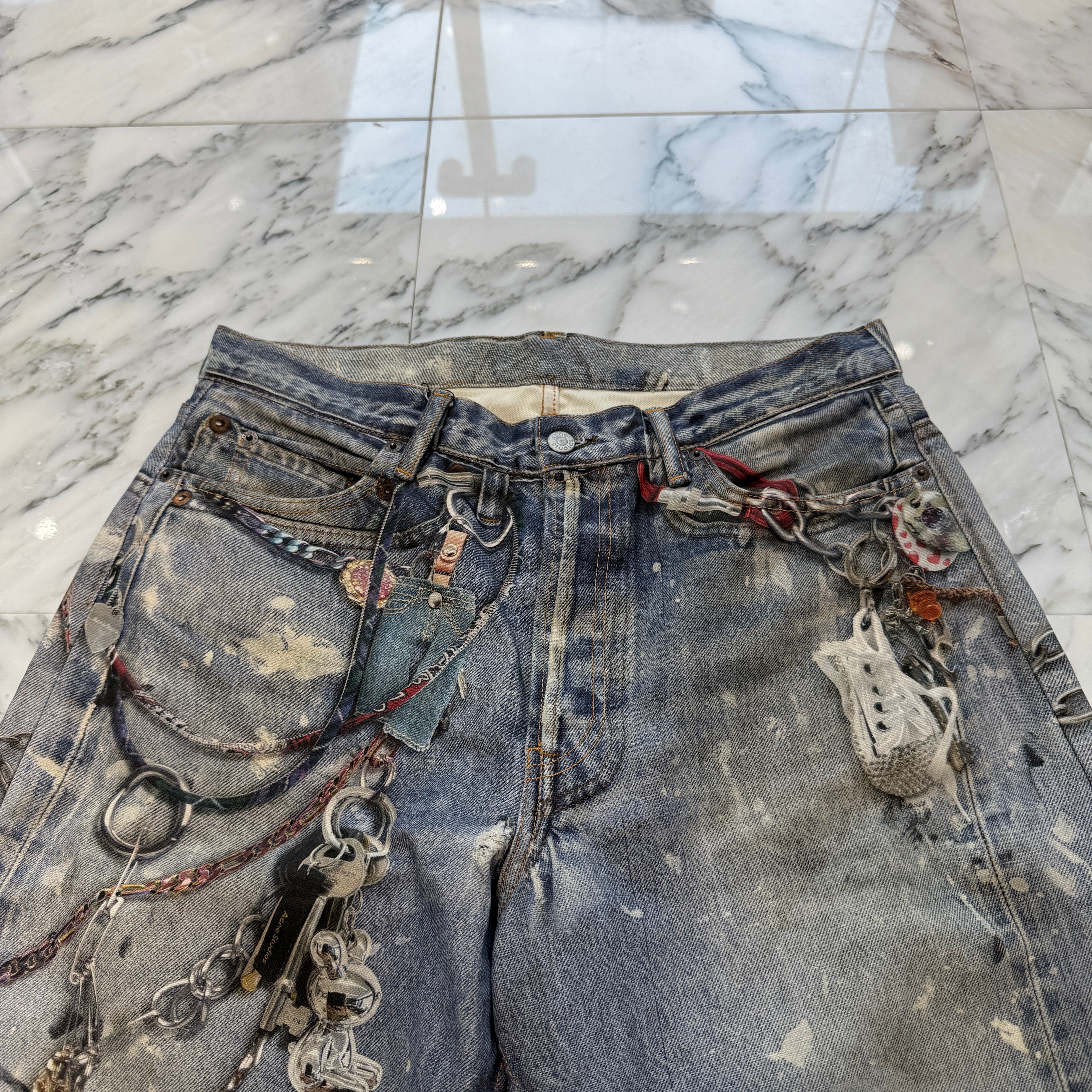 Acne Studios 2024SS Trompe L'oeil Chain Graphic Over Denim Pants FN-MN-TROU001020 Size 48 アクネストゥディオズ トロンプルイユ チェーングラフィックオーバーデニムパンツ サイズ48