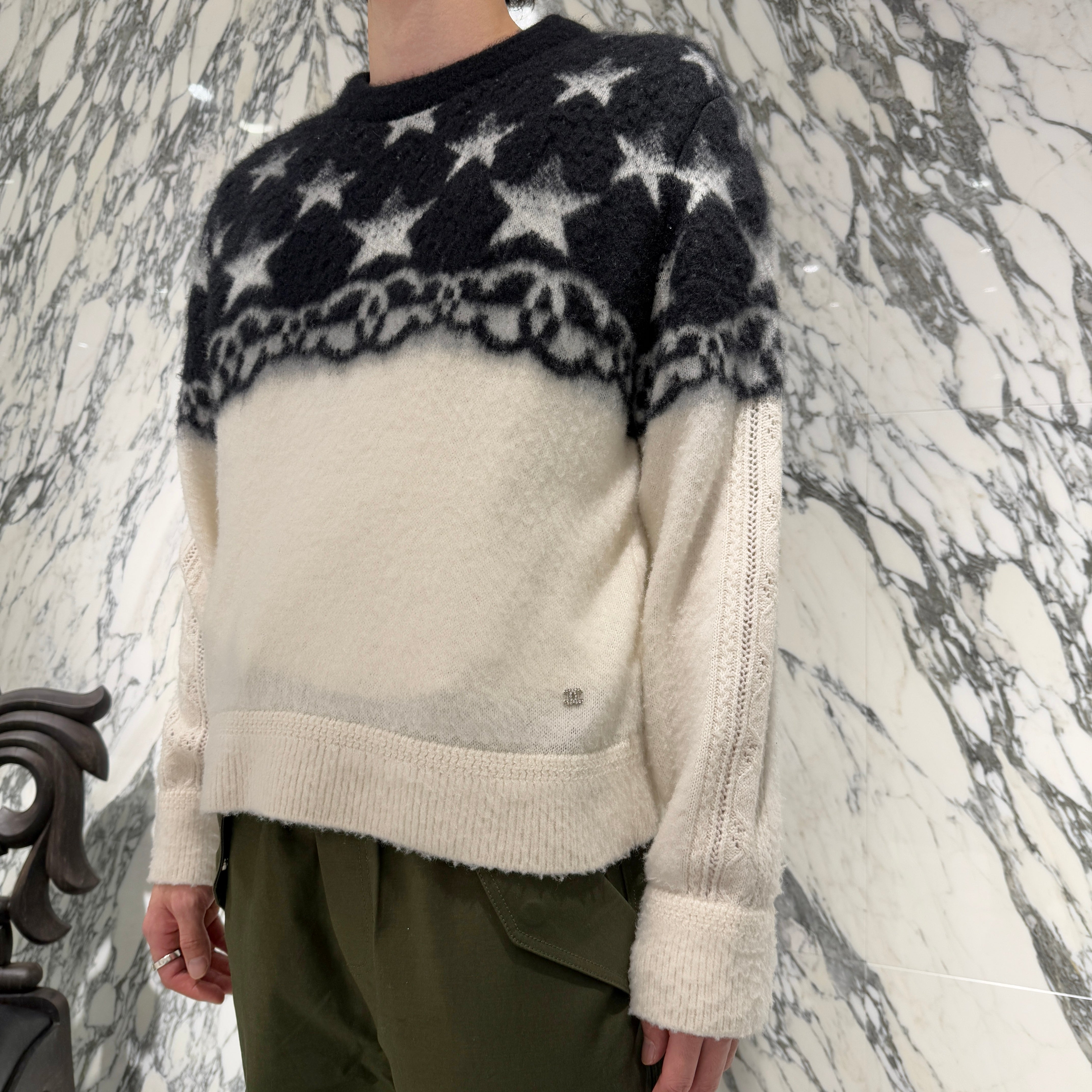 CHANEL 2023AW Star Motif Cashmere Blend Knit P74520K10862 Size 50 シャネル スターモチーフ カシミアブレンド ニットセーター サイズ50