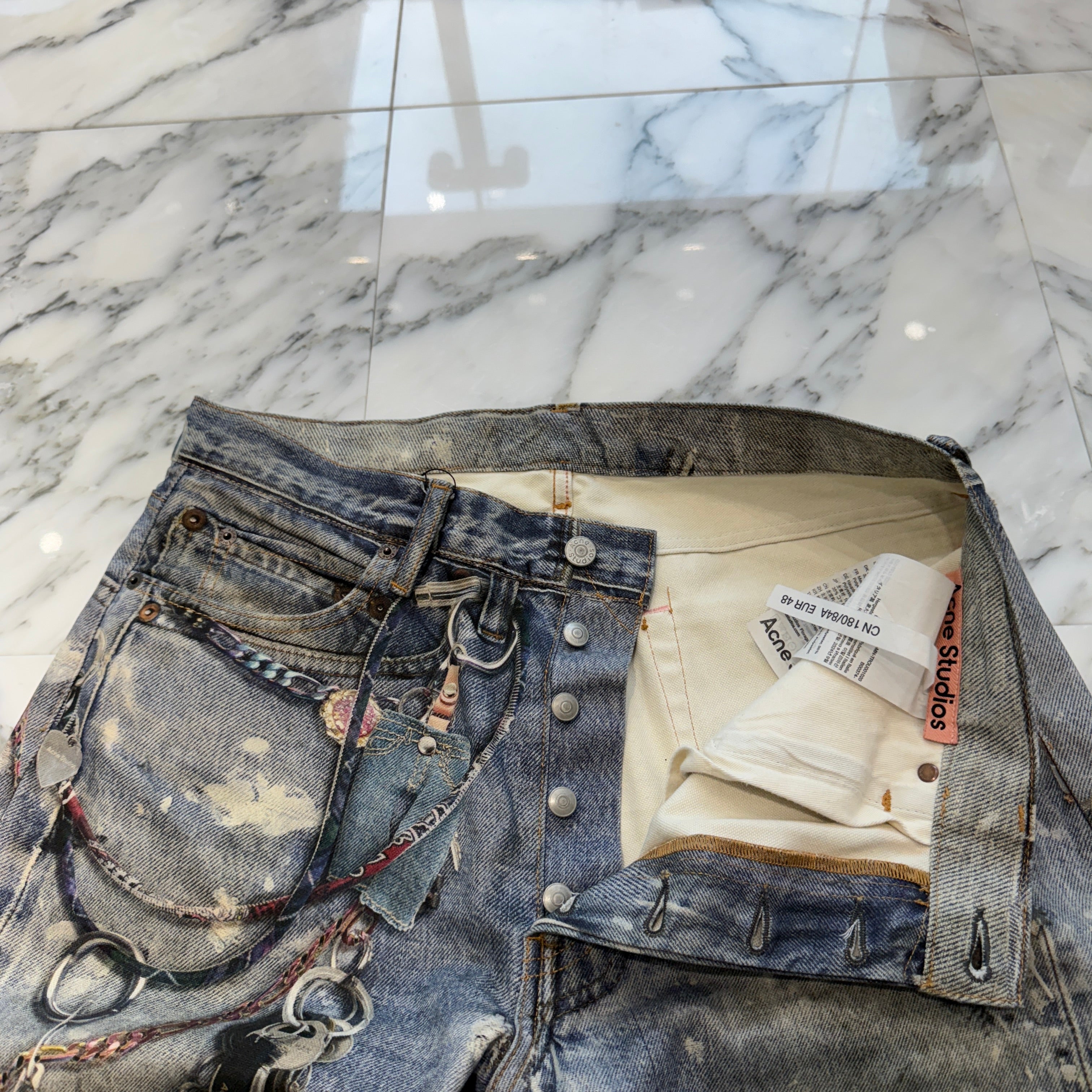 Acne Studios 2024SS Trompe L'oeil Chain Graphic Over Denim Pants FN-MN-TROU001020 Size 48 アクネストゥディオズ トロンプルイユ チェーングラフィックオーバーデニムパンツ サイズ48