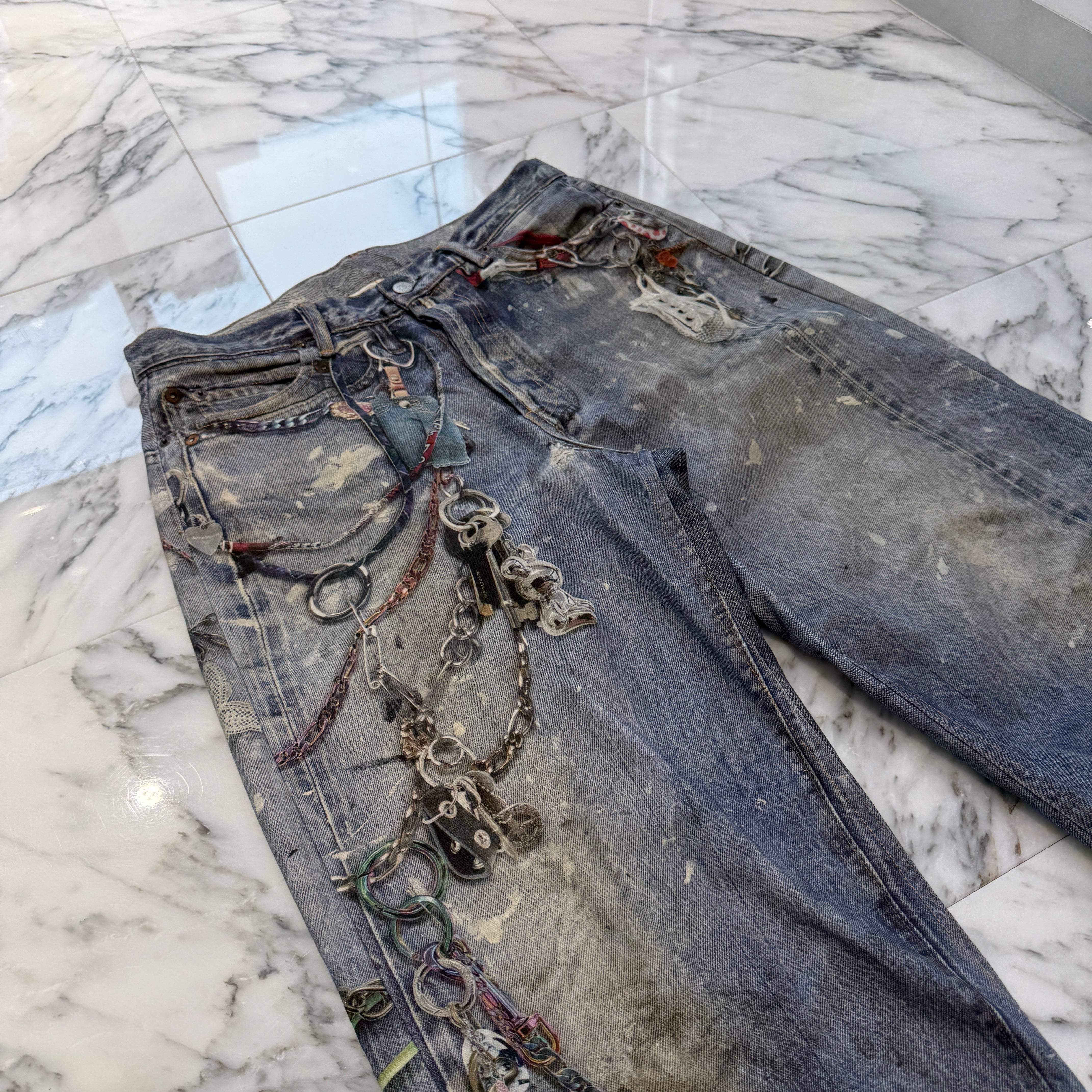 Acne Studios 2024SS Trompe L'oeil Chain Graphic Over Denim Pants FN-MN-TROU001020 Size 48 アクネストゥディオズ トロンプルイユ チェーングラフィックオーバーデニムパンツ サイズ48