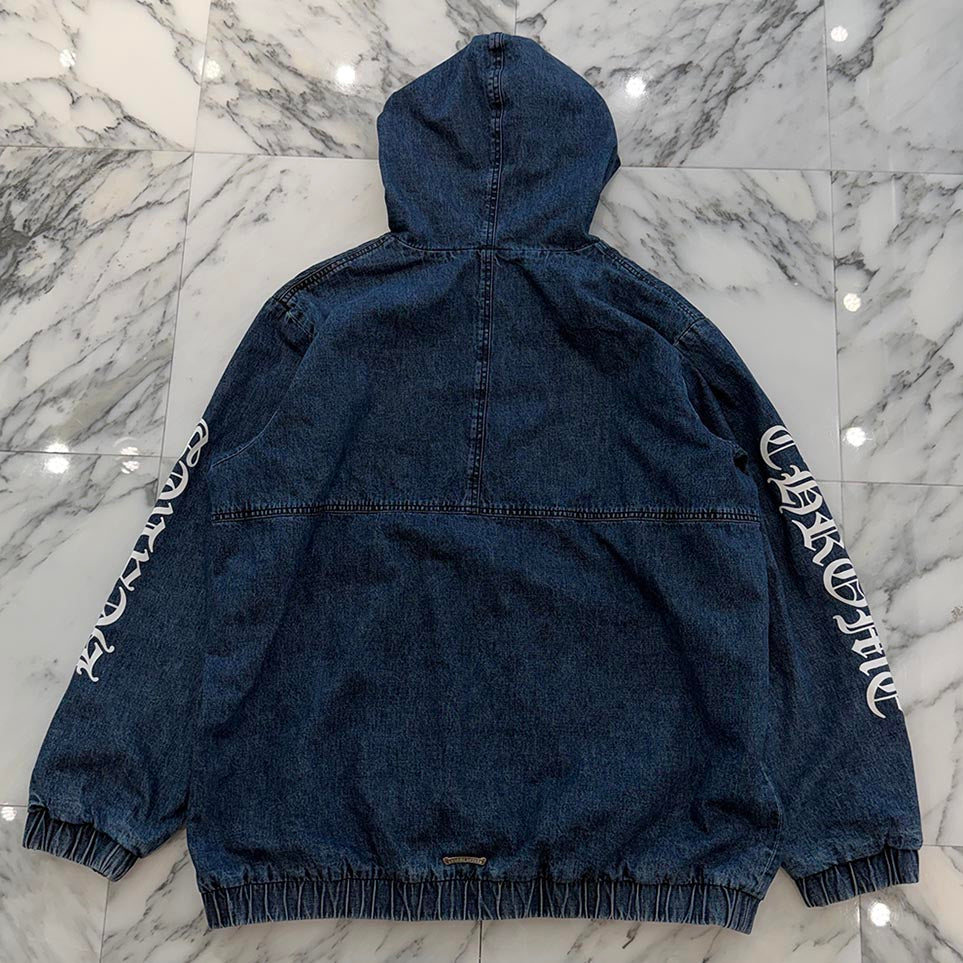 CHROME HEARTS 2024AW Leather Cemetery Triple Cross Denim Anorak Jacket Size XL クロムハーツ レザーセメタリートリプルクロス デニム アノラック ジャケット サイズXL