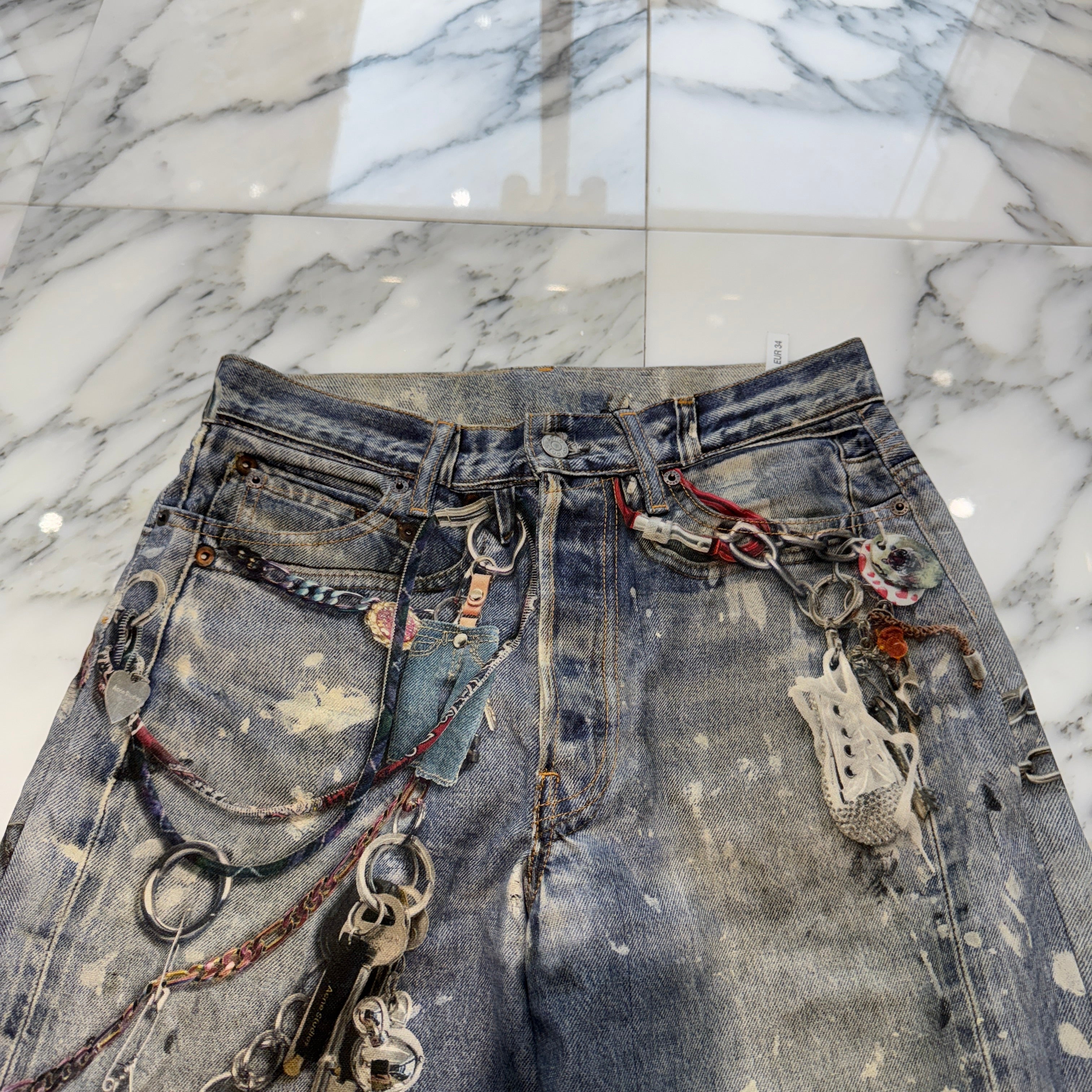 Acne Studios 2024AW Trompe L'oeil Chain Graphic Over Denim Pants FN-MN-TROU001290 Size 34 アクネストゥディオズ トロンプルイユ チェーングラフィックオーバーデニムパンツ サイズ34