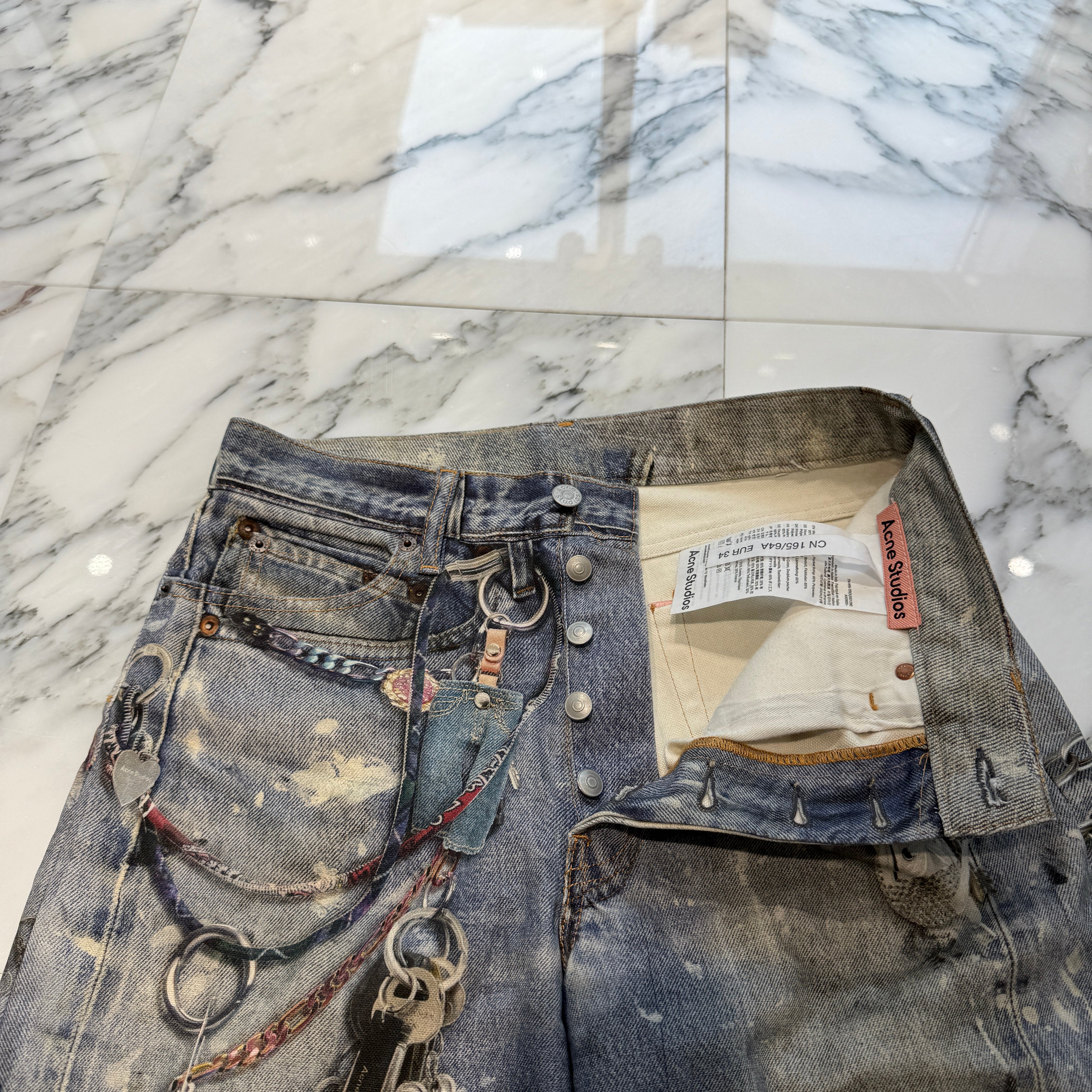 Acne Studios 2024AW Trompe L'oeil Chain Graphic Over Denim Pants FN-MN-TROU001290 Size 34 アクネストゥディオズ トロンプルイユ チェーングラフィックオーバーデニムパンツ サイズ34