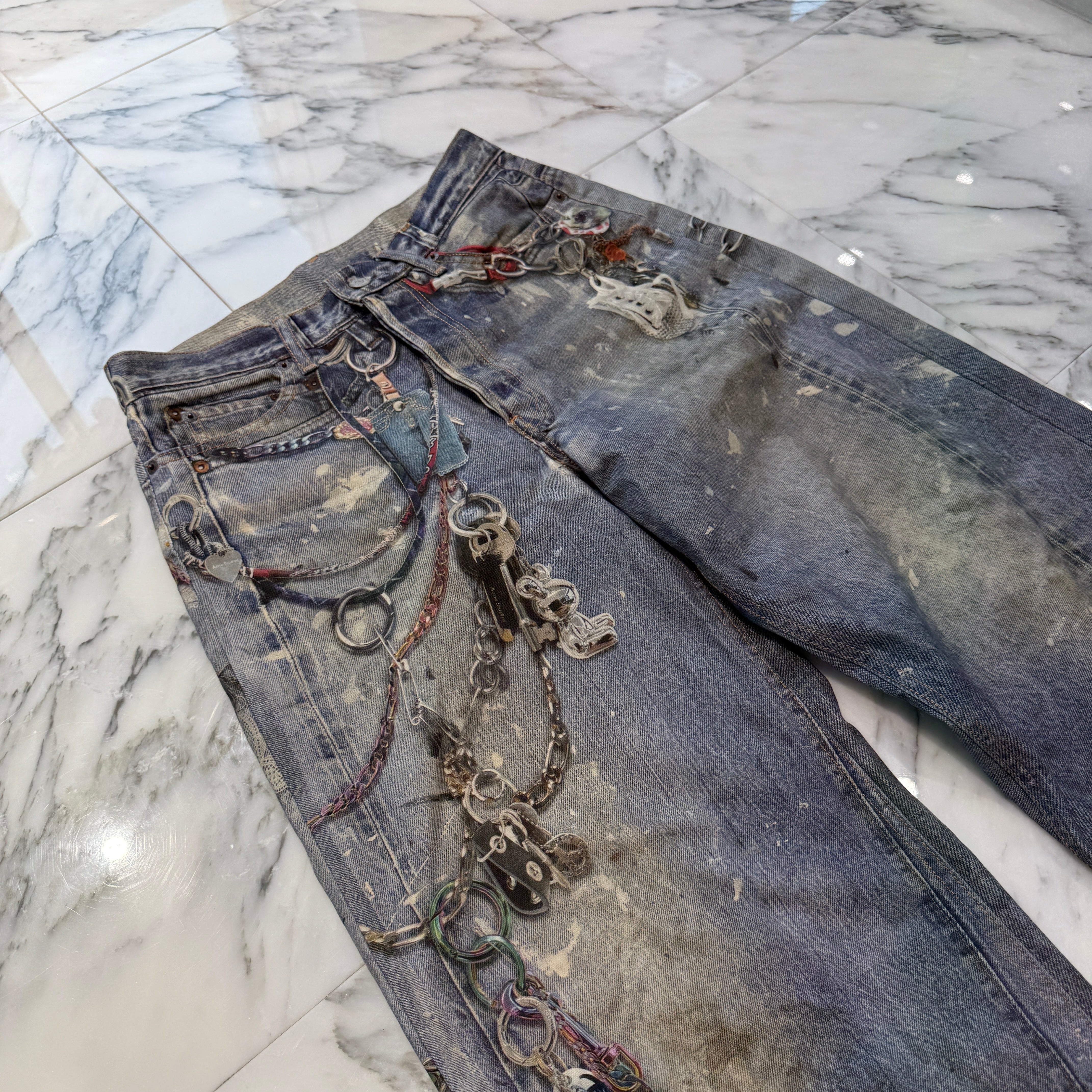 Acne Studios 2024AW Trompe L'oeil Chain Graphic Over Denim Pants